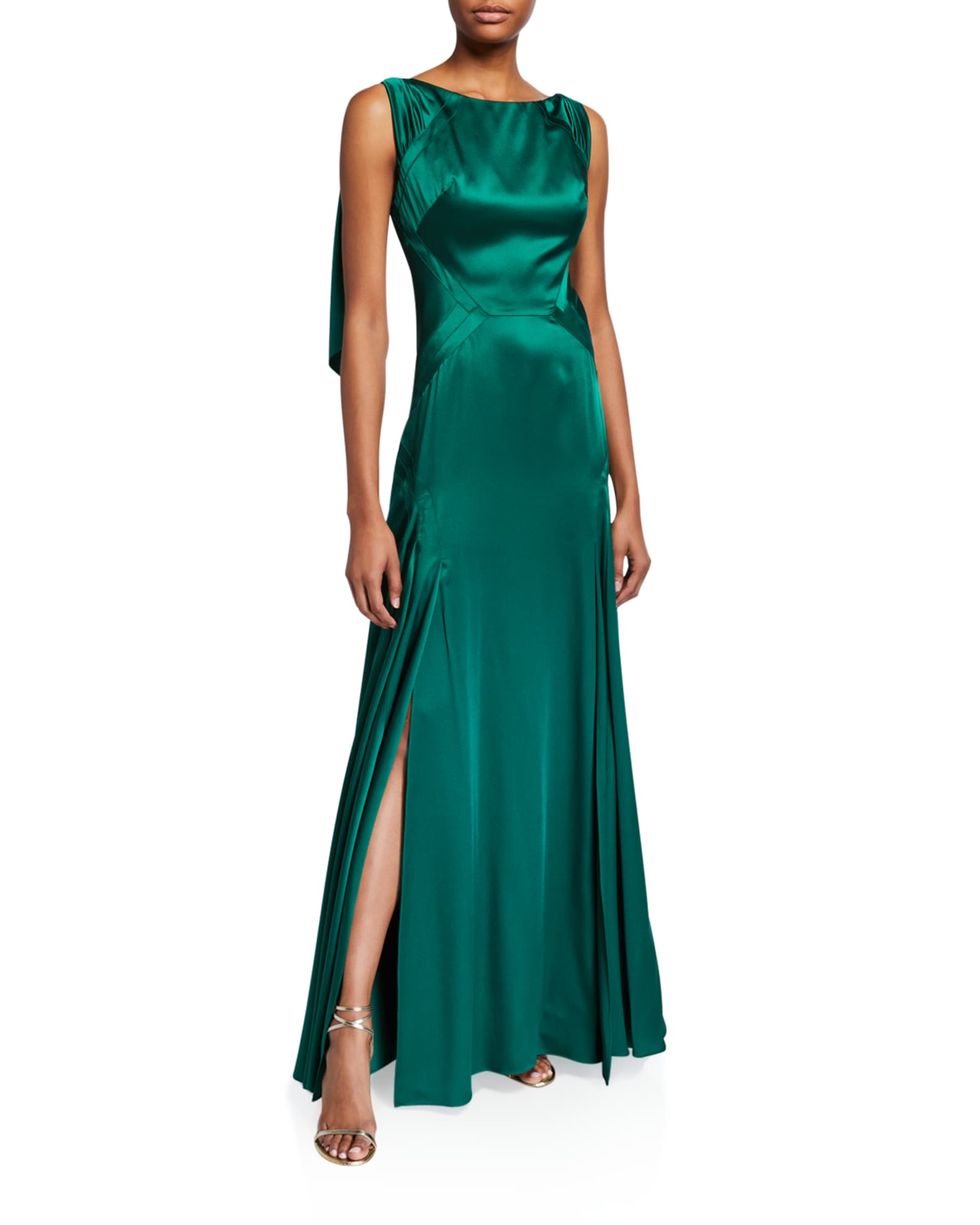 Zac Posen Satin Boat Neck Draped Back Gown