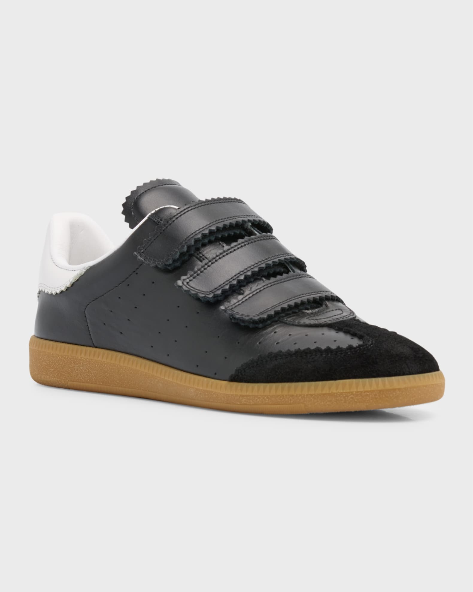 Perforated check leather sneakers clearance