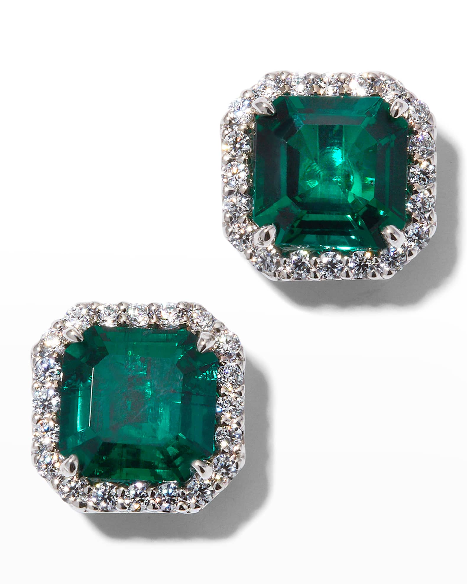 Fantasia by DeSerio Cubic Zirconia & Lab Grown Emerald Stud Earrings ...