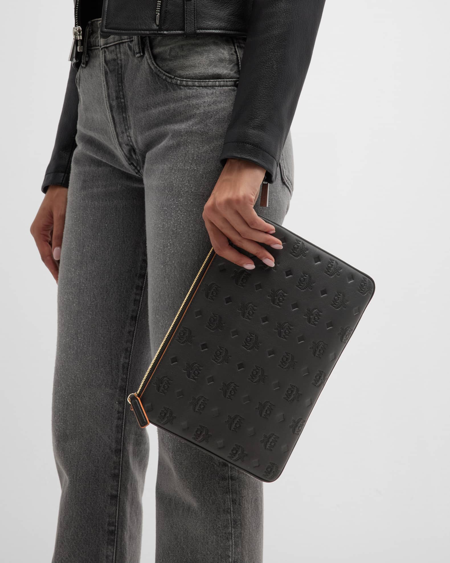 MCM Klara Medium Monogrammed Leather Clutch Bag Neiman Marcus