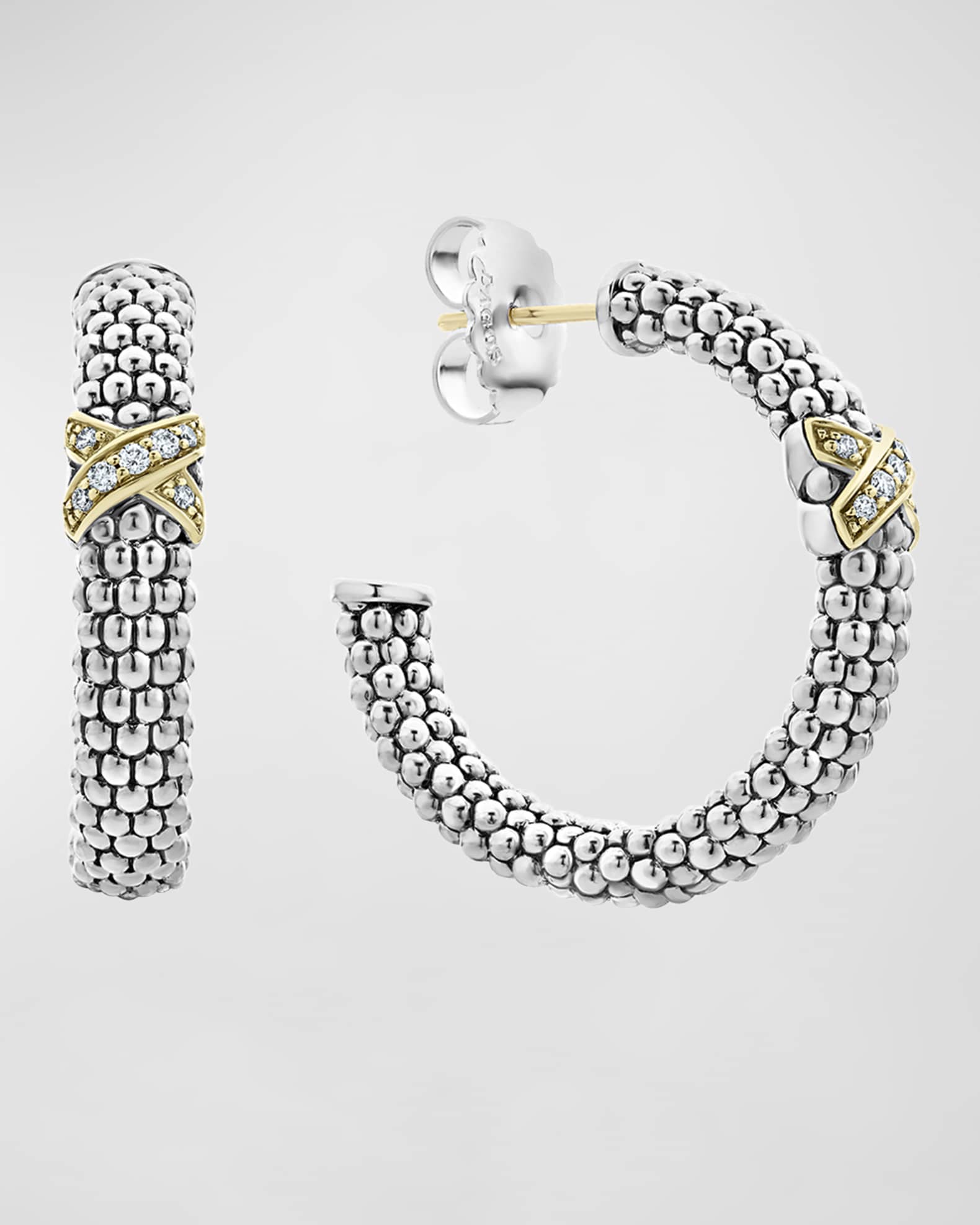 LAGOS Embrace Diamond-X Hoop Earrings w/ 18k Gold