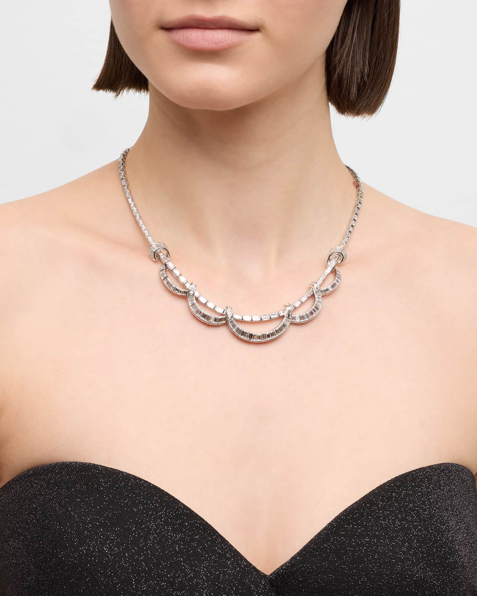 Estate Scalloped Platinum Diamond Baguette Necklace 1