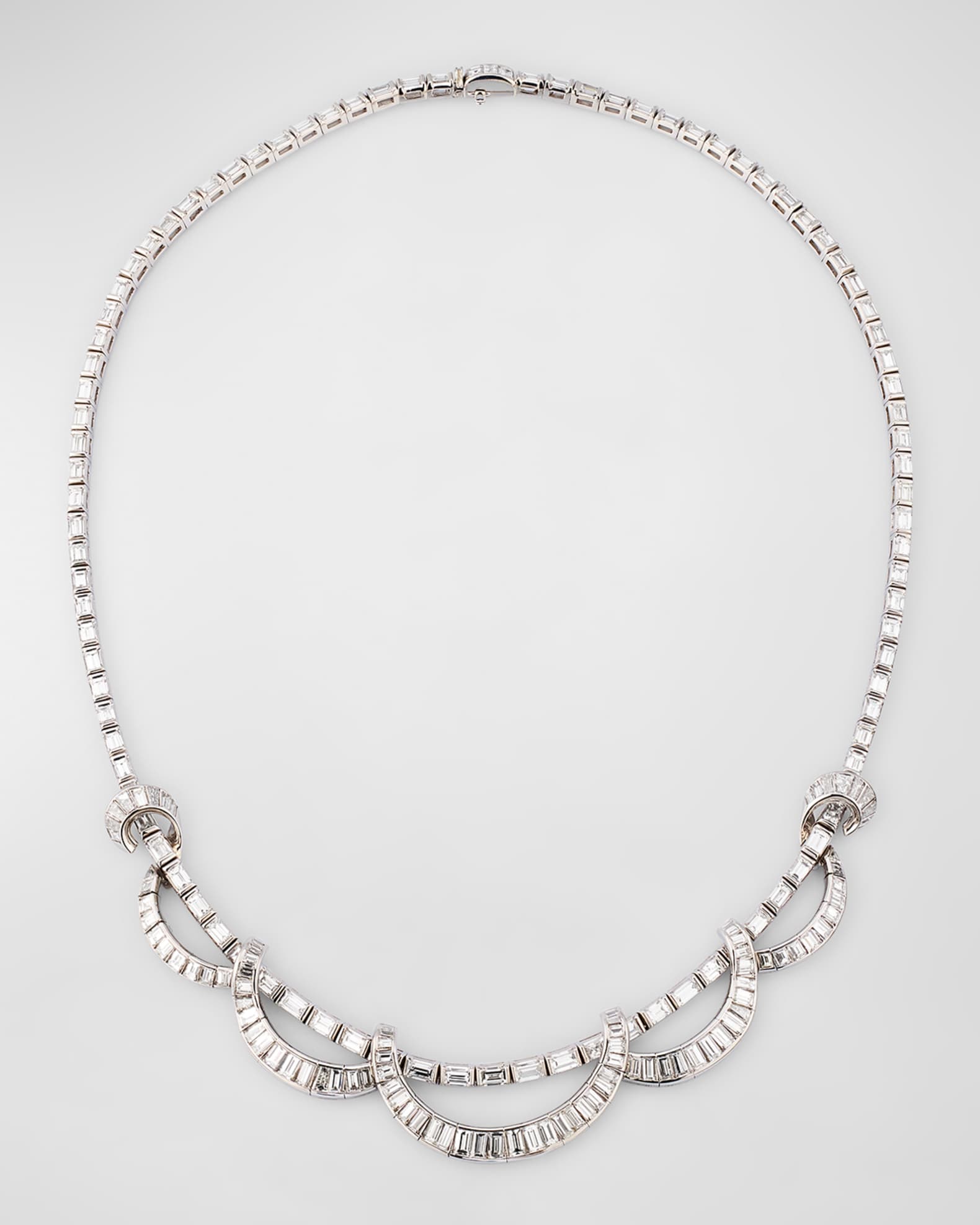 Estate Scalloped Platinum Diamond Baguette Necklace 0