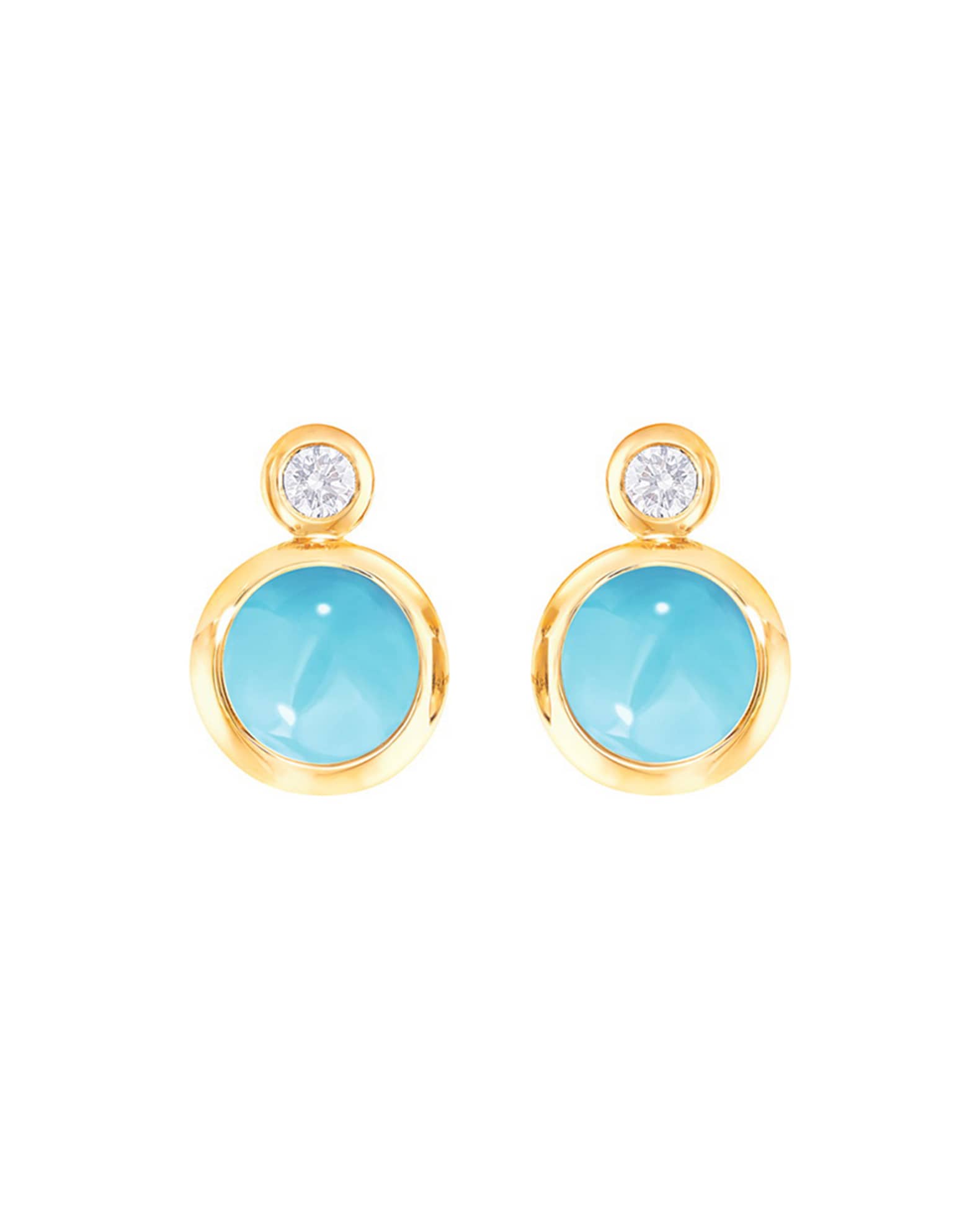 Bouton 18k Yellow Gold Turquoise/Diamond Post Earrings 1