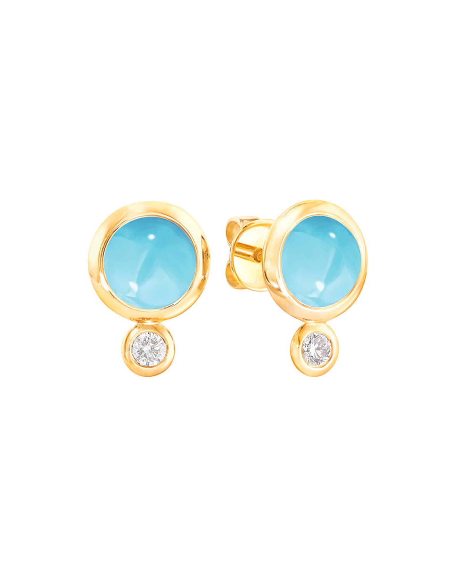 Bouton 18k Yellow Gold Turquoise/Diamond Post Earrings 0