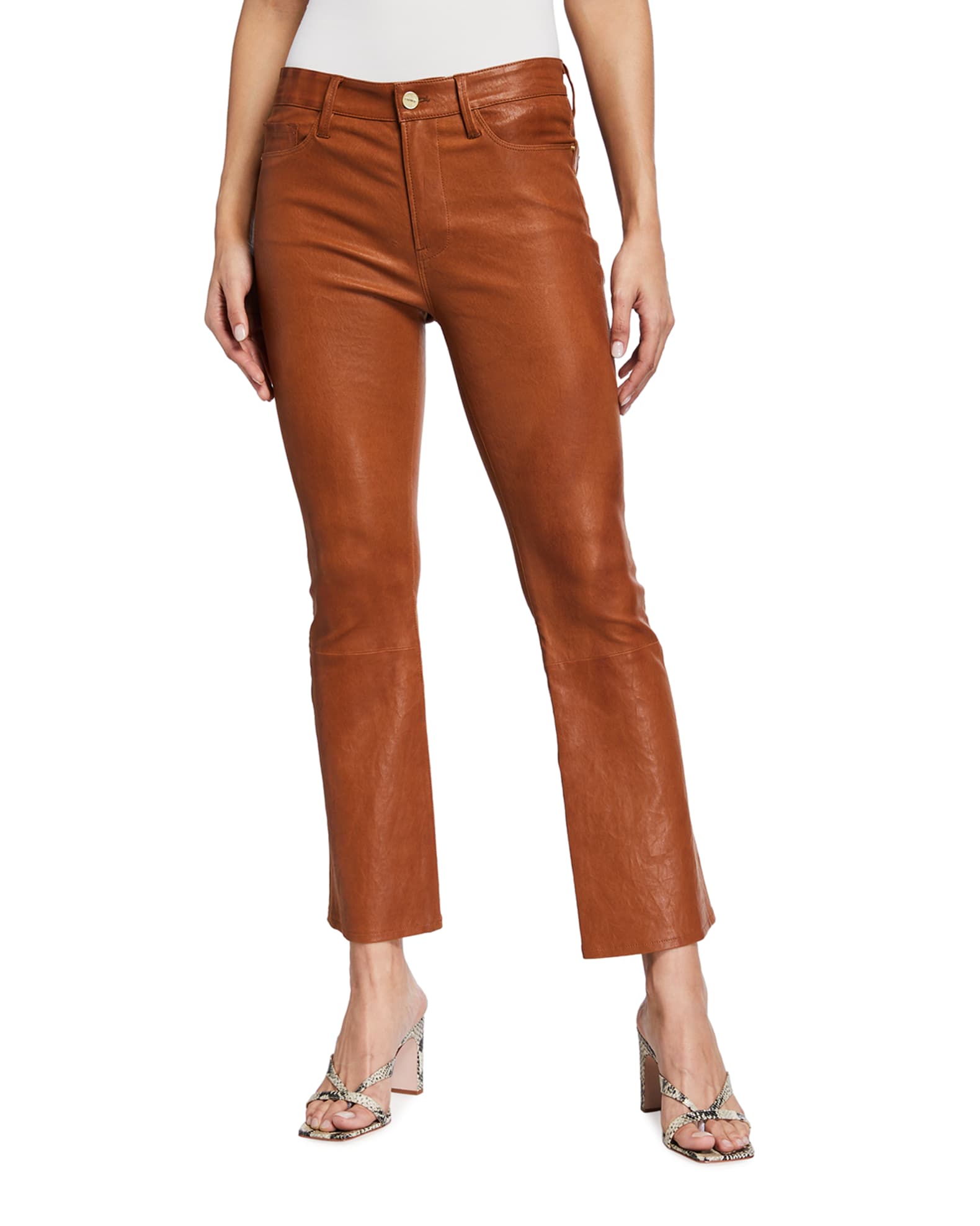 FRAME Le Crop Mini BootCut Leather Pants Neiman Marcus