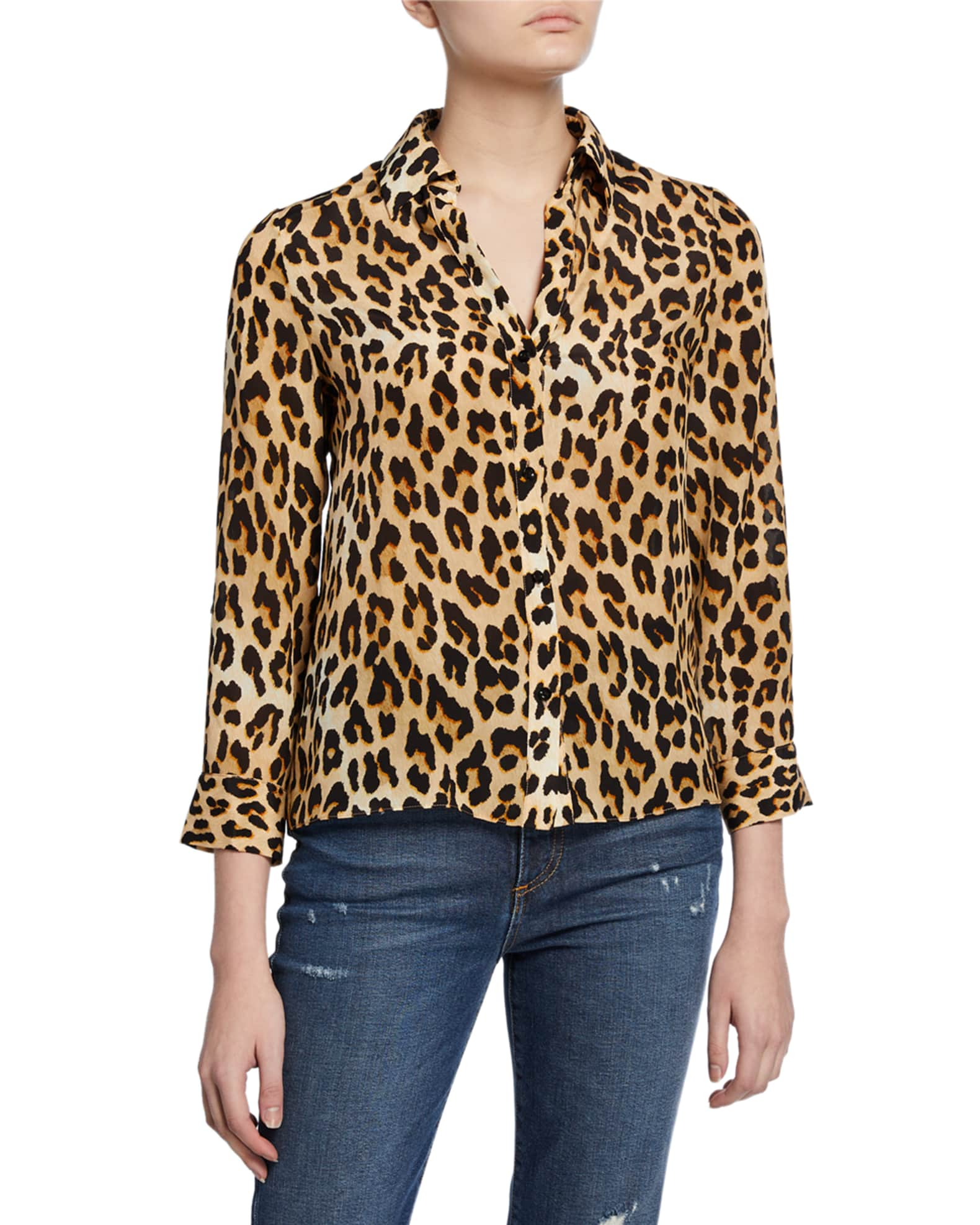 Alice + Olivia Eloise Silk Button-Down Blouse | Neiman Marcus