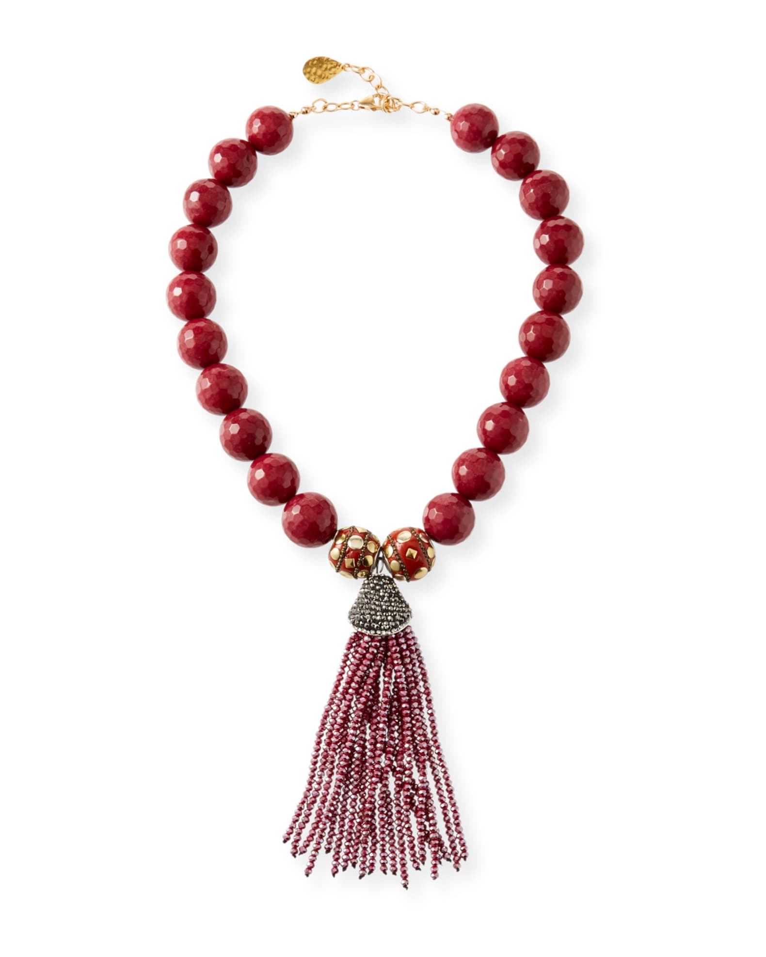 Jade Bead Necklace w/ Crystal Tassel 0