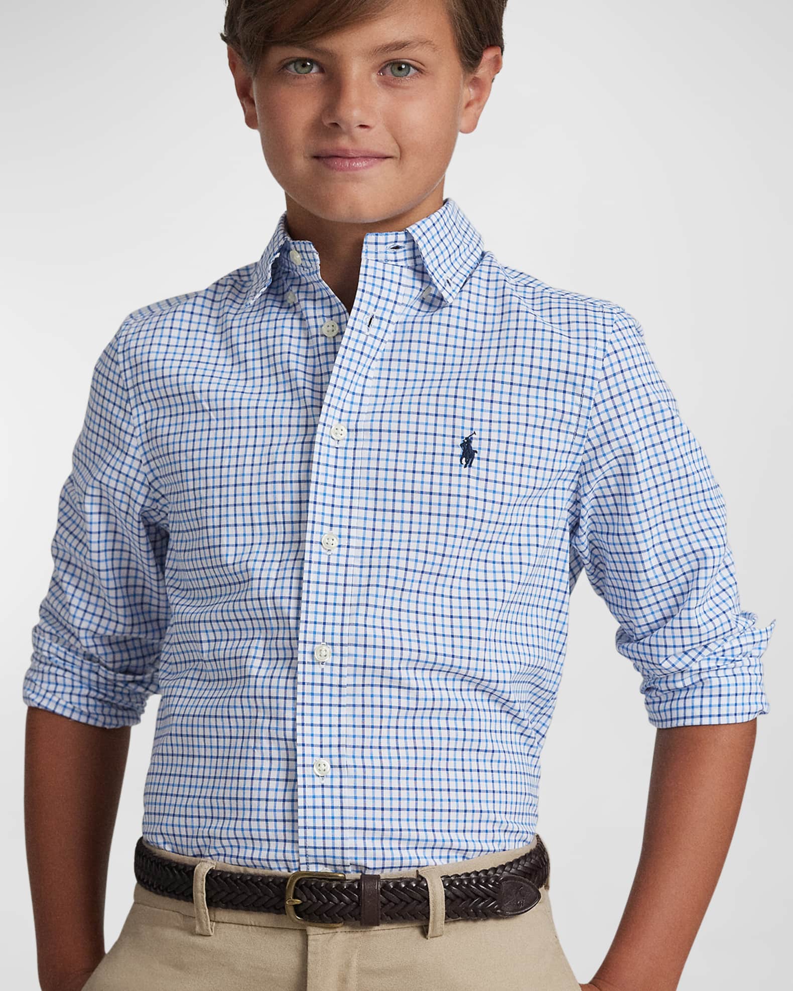 Poplin Woven Gingham Sport Shirt, Size 2-7 1