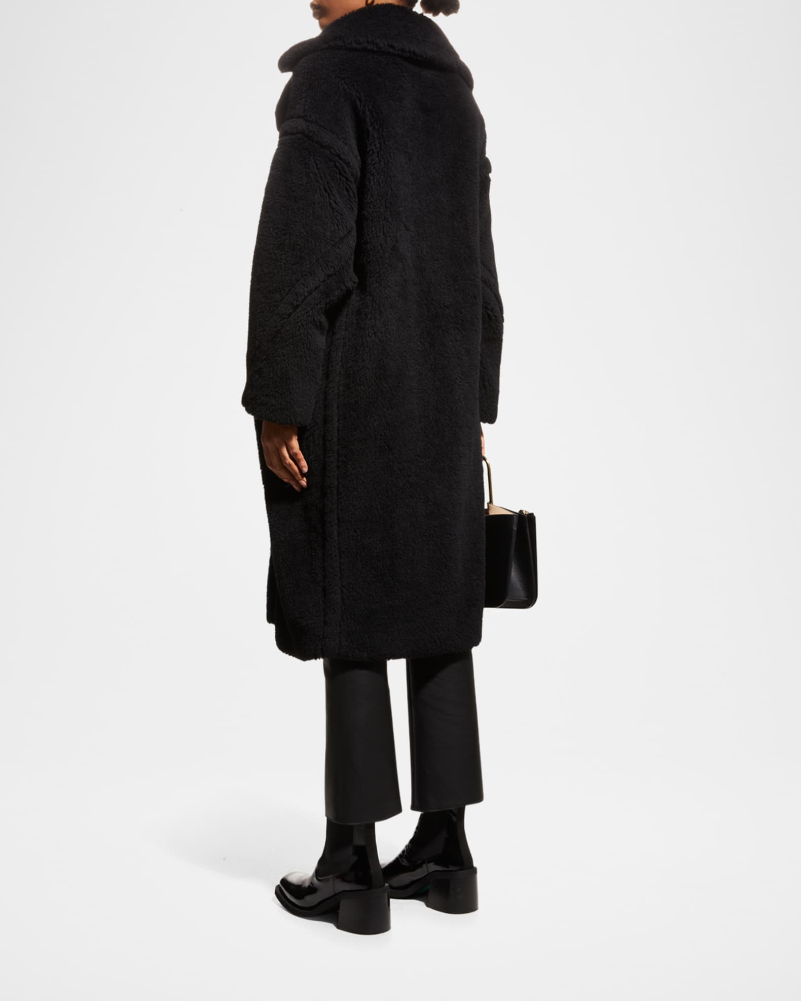 Max Mara Alpaca-Silk Teddy Knit Coat, Black | Neiman Marcus