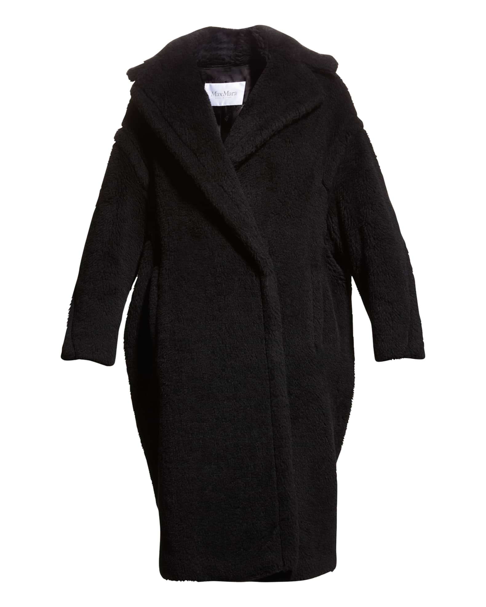 Alpaca-Silk Teddy Knit Coat, Black 0