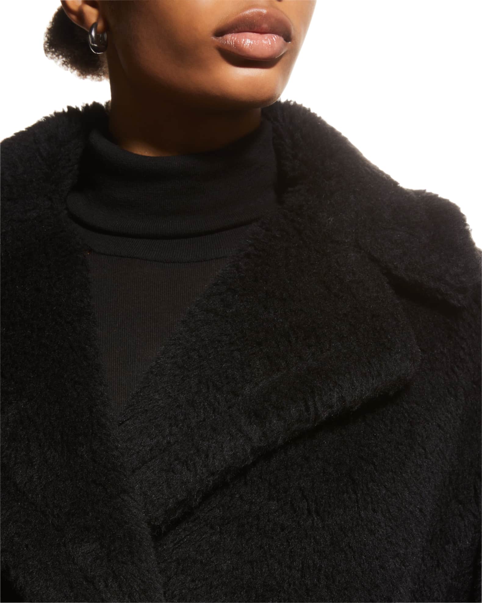 ブルゾン Max Mara Black Teddy Coat In Alpaca And Black Wool Max Mara Alpaca-Silk Teddy Knit Coat, Black | Neiman Marcus