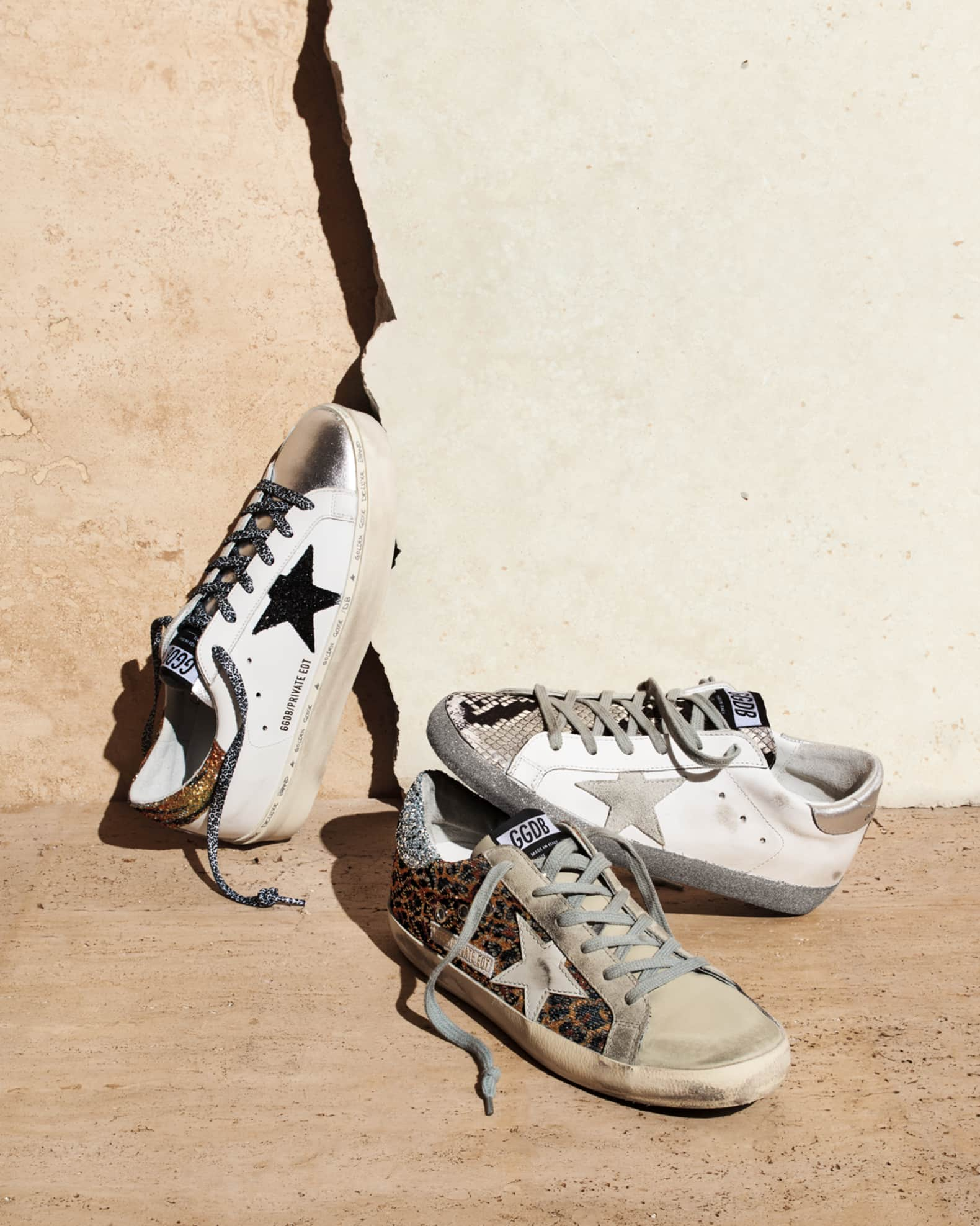 Golden Goose Superstar Snake-Print and Glitter Sneakers | Neiman Marcus