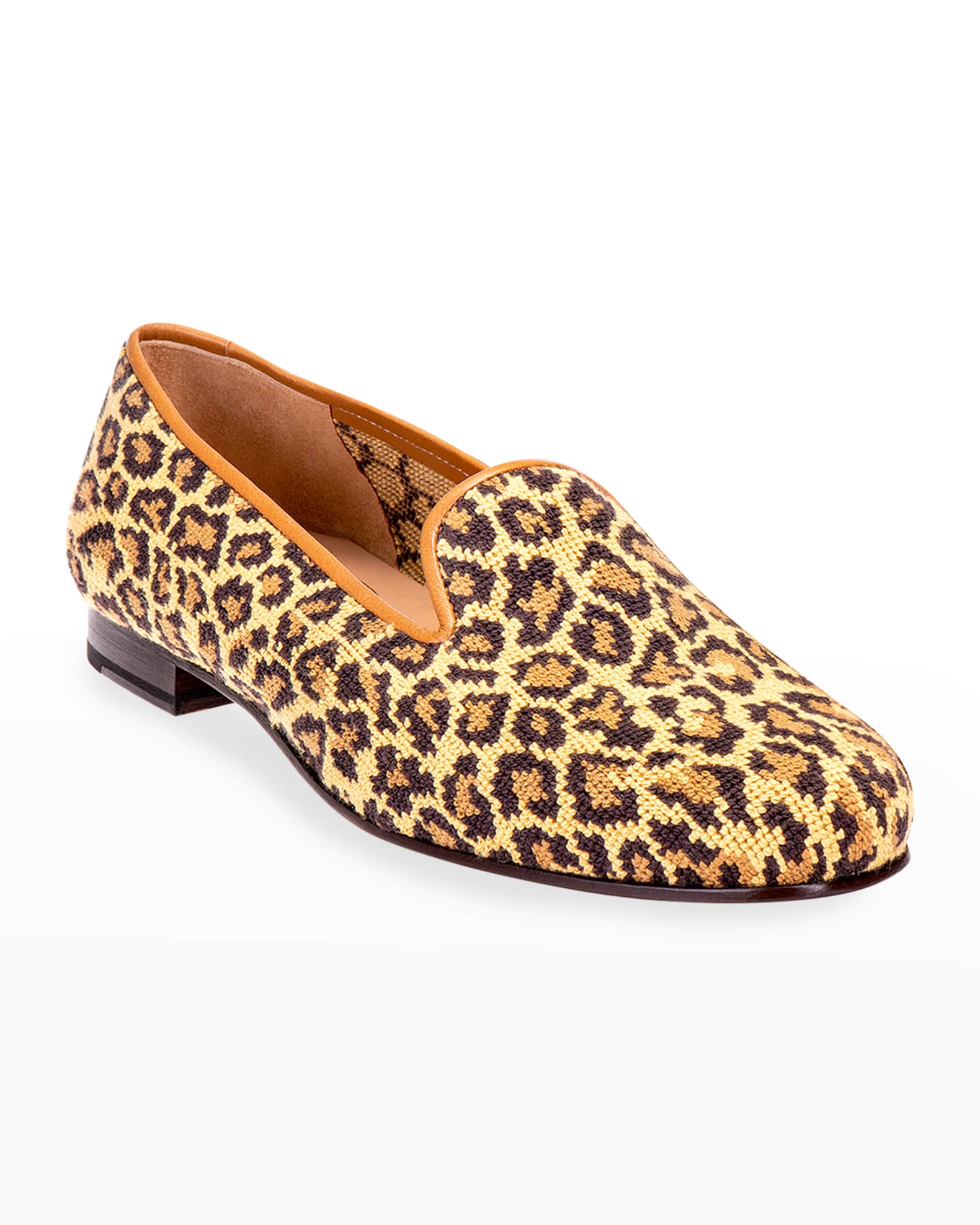 Stubbs and Wootton Jane True Needlepoint Cheetah Slippers | Neiman Marcus