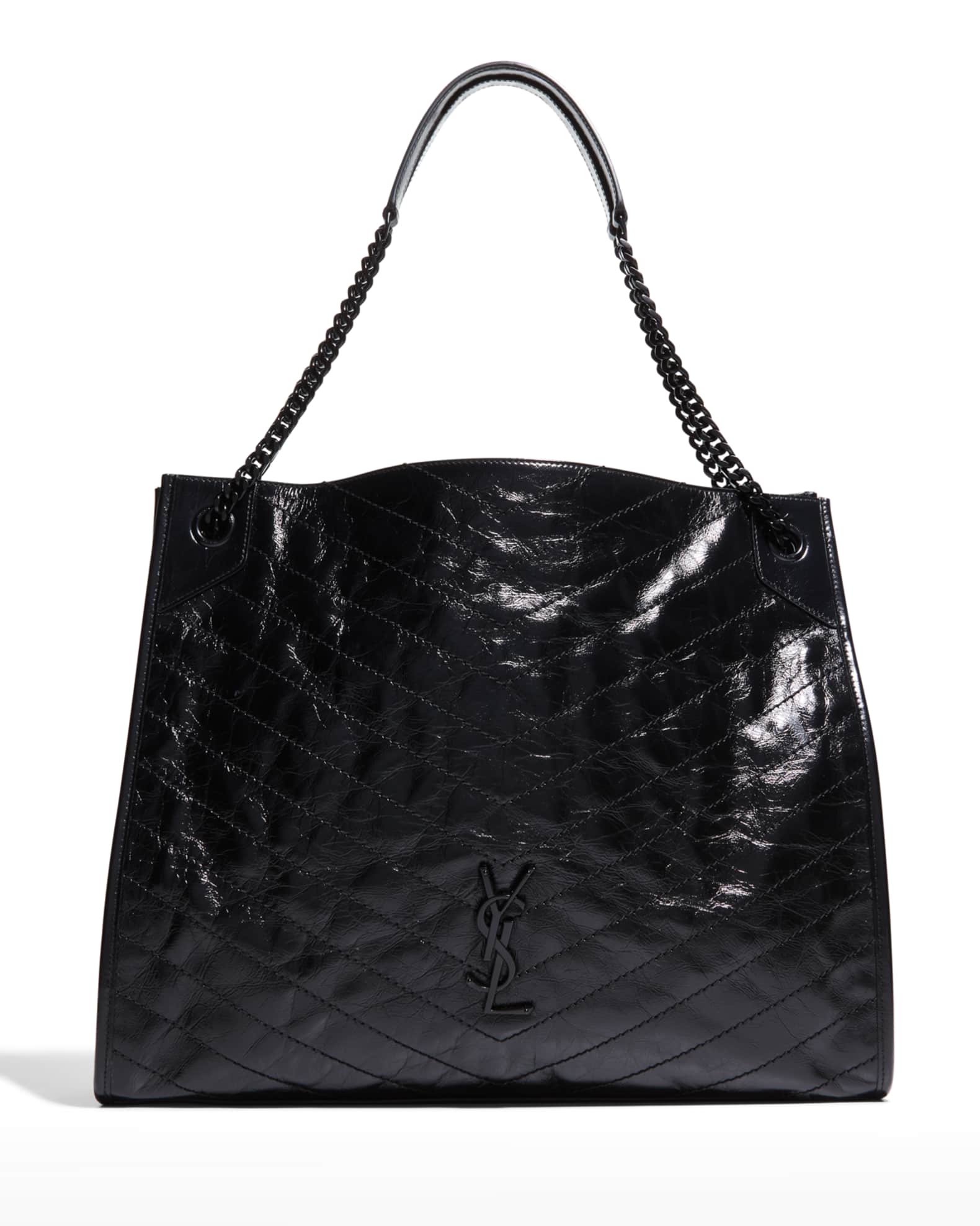 Saint Laurent Niki Large Crinkled Calf Shopper Shoulder Bag, Black