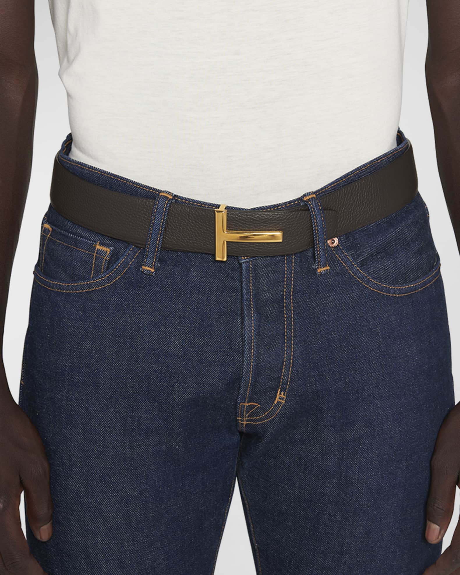 TOM FORD Men's Signature T Reversible Leather Belt | Neiman