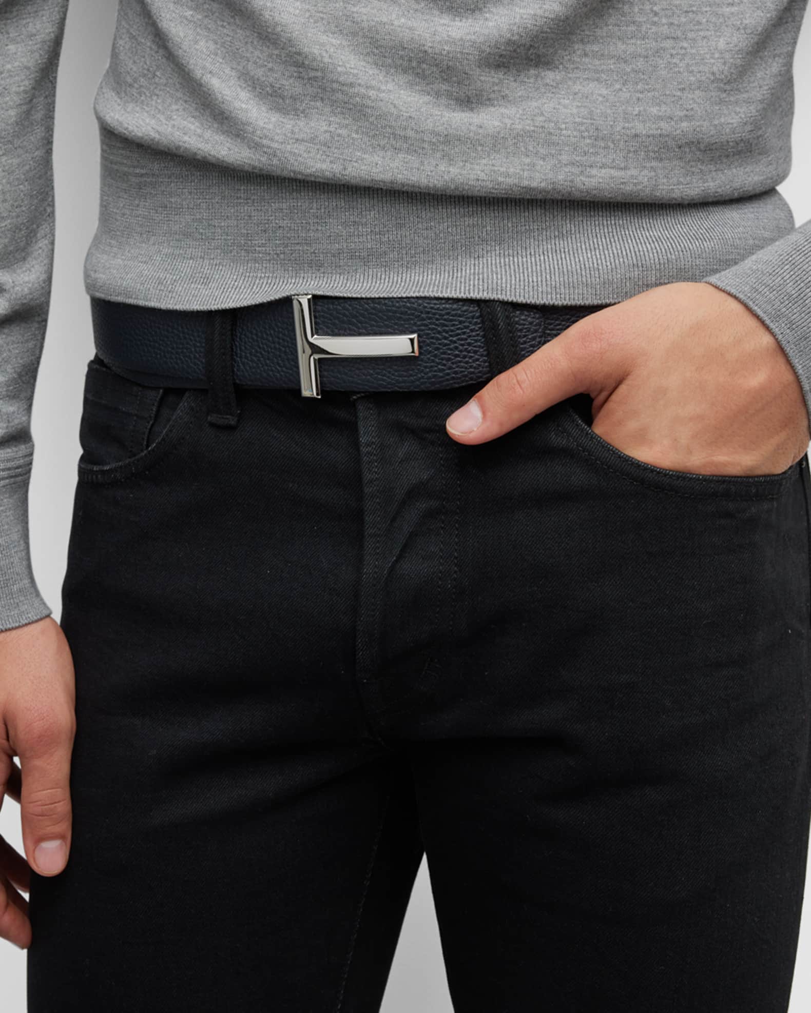 TOM FORD Men's Signature T Reversible Leather Belt | Neiman Marcus