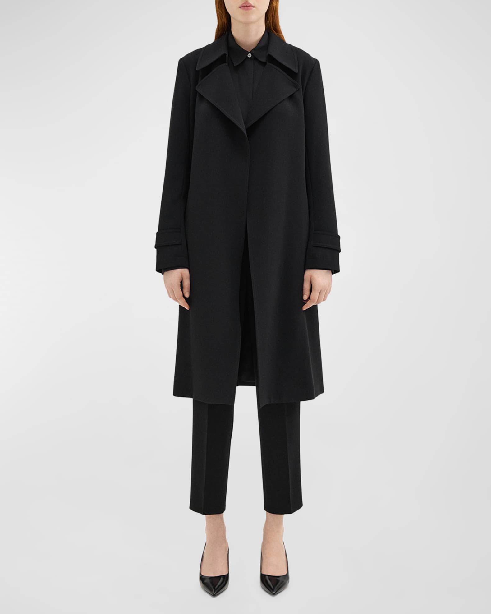 Theory Oaklane Admiral Crepe Trench Coat Black