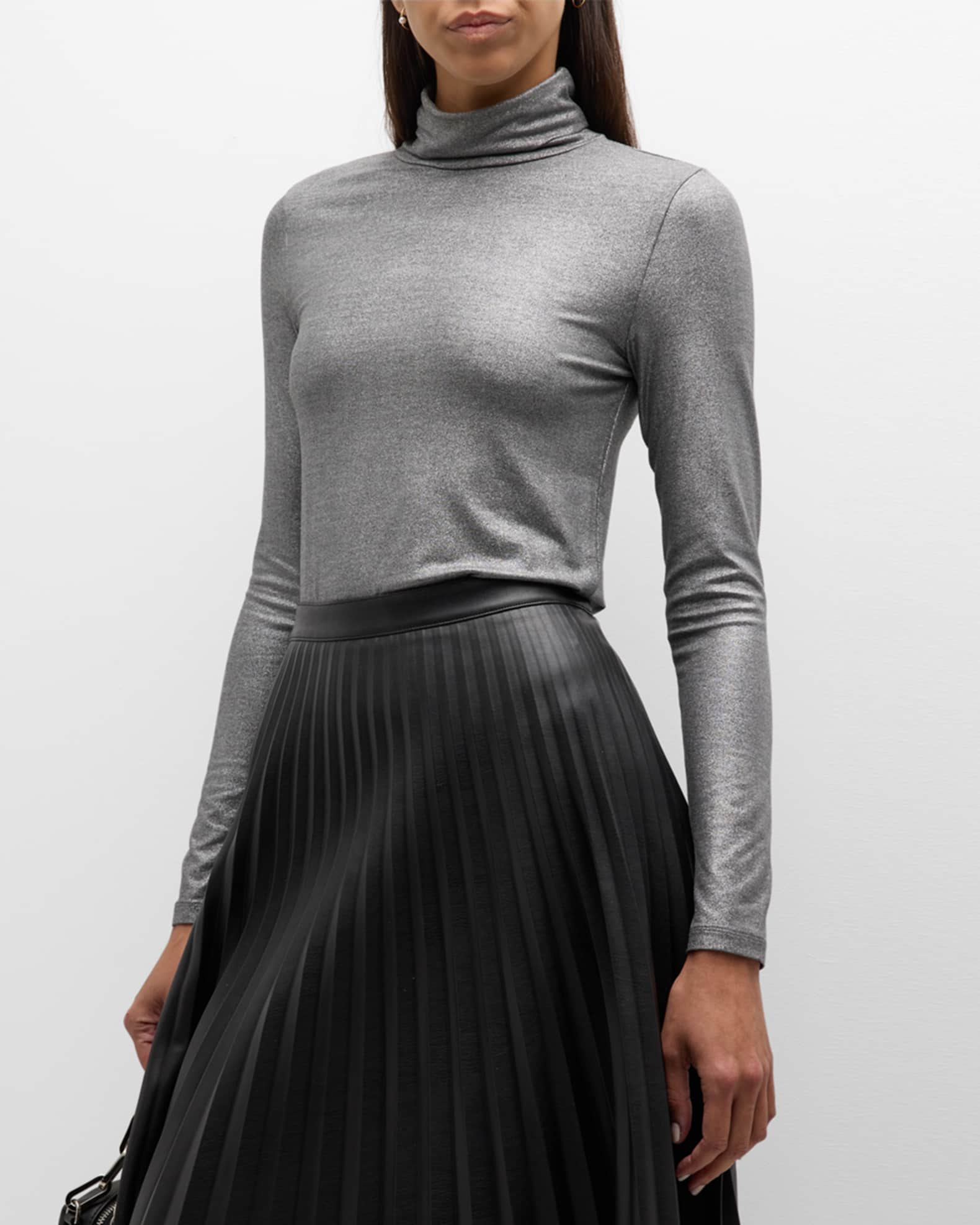 Metallic Long-Sleeve Turtleneck Top 1