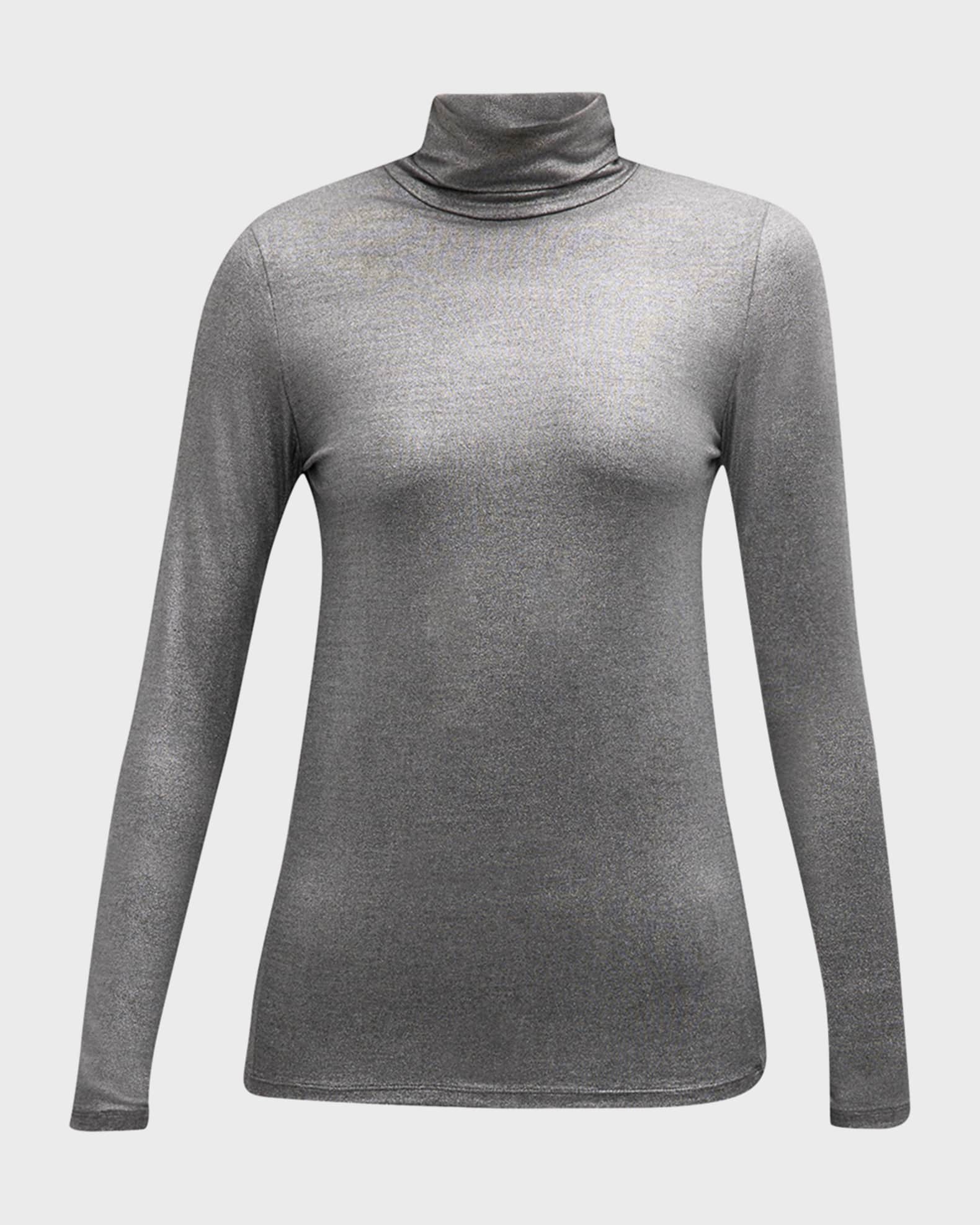 Metallic Long-Sleeve Turtleneck Top 0