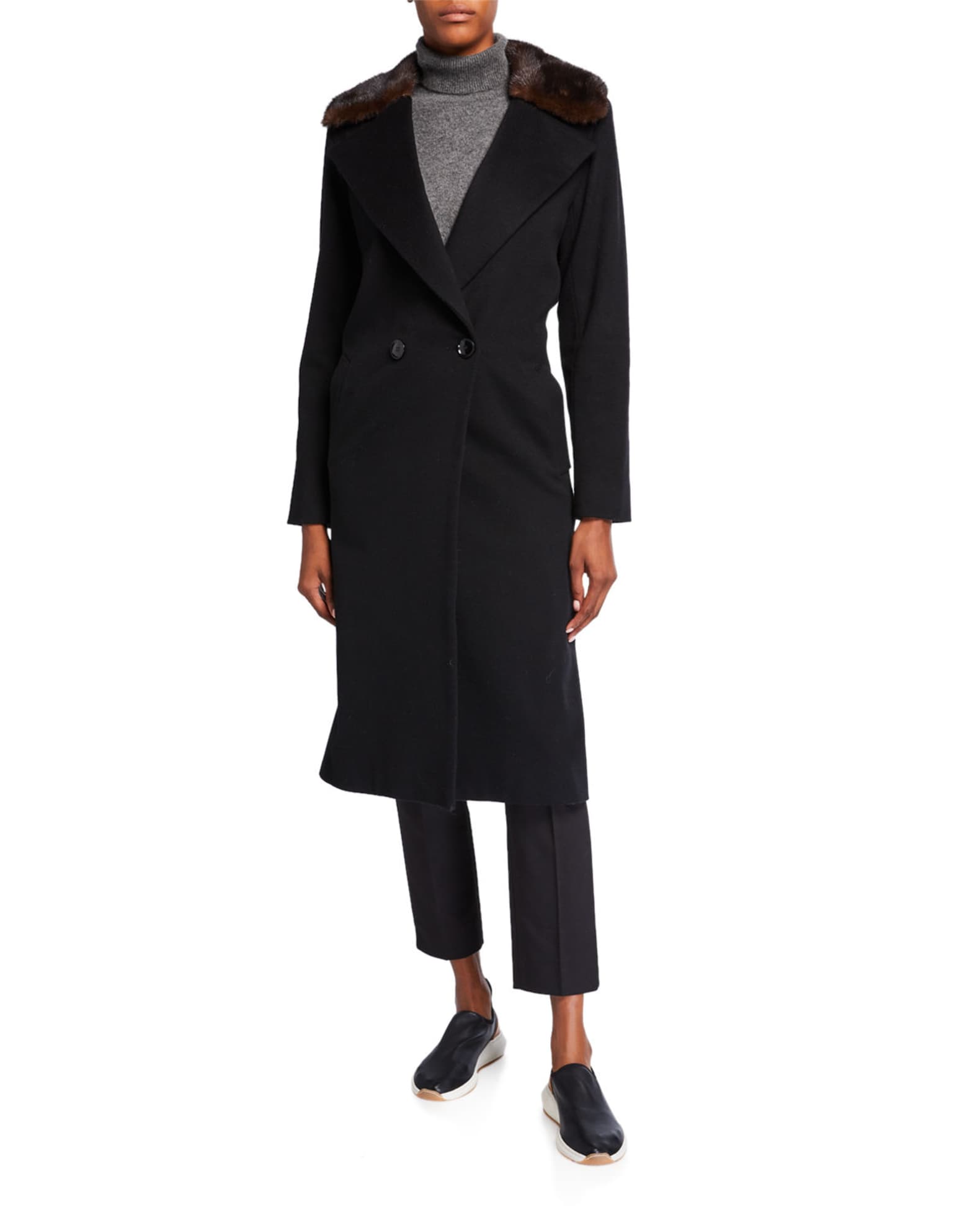 Sofia Cashmere Mink Collar 2-Button Wool-Blend Coat | Neiman Marcus