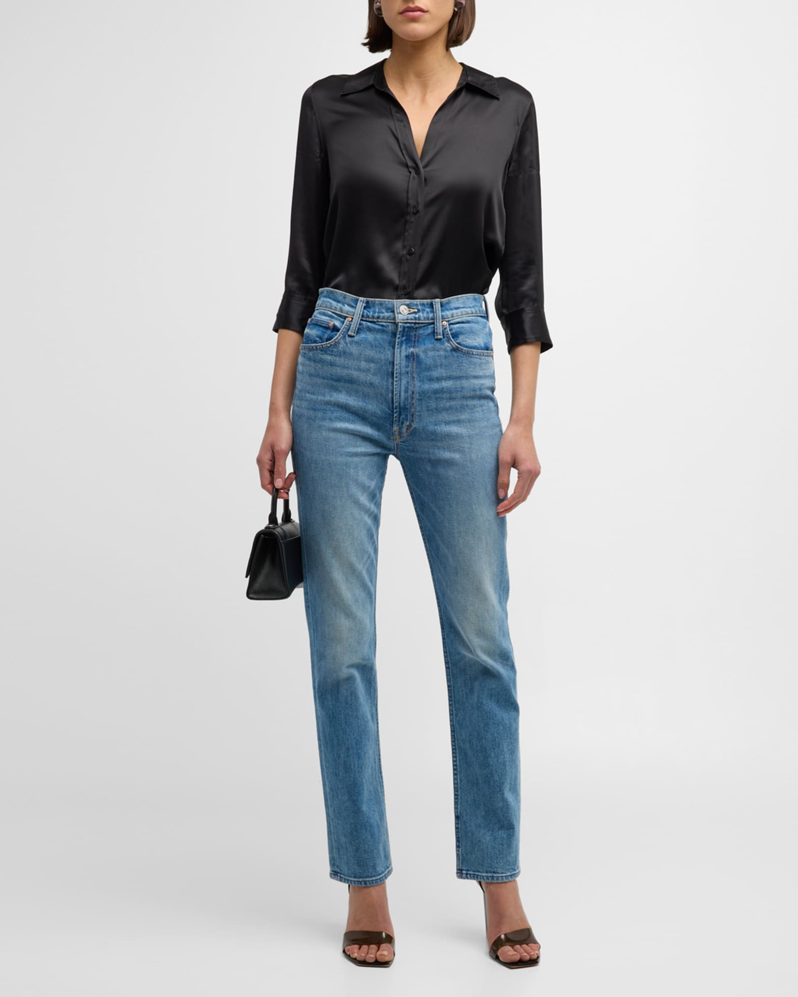 Dani Silk Satin 3/4-Sleeve Button-Down Blouse 1