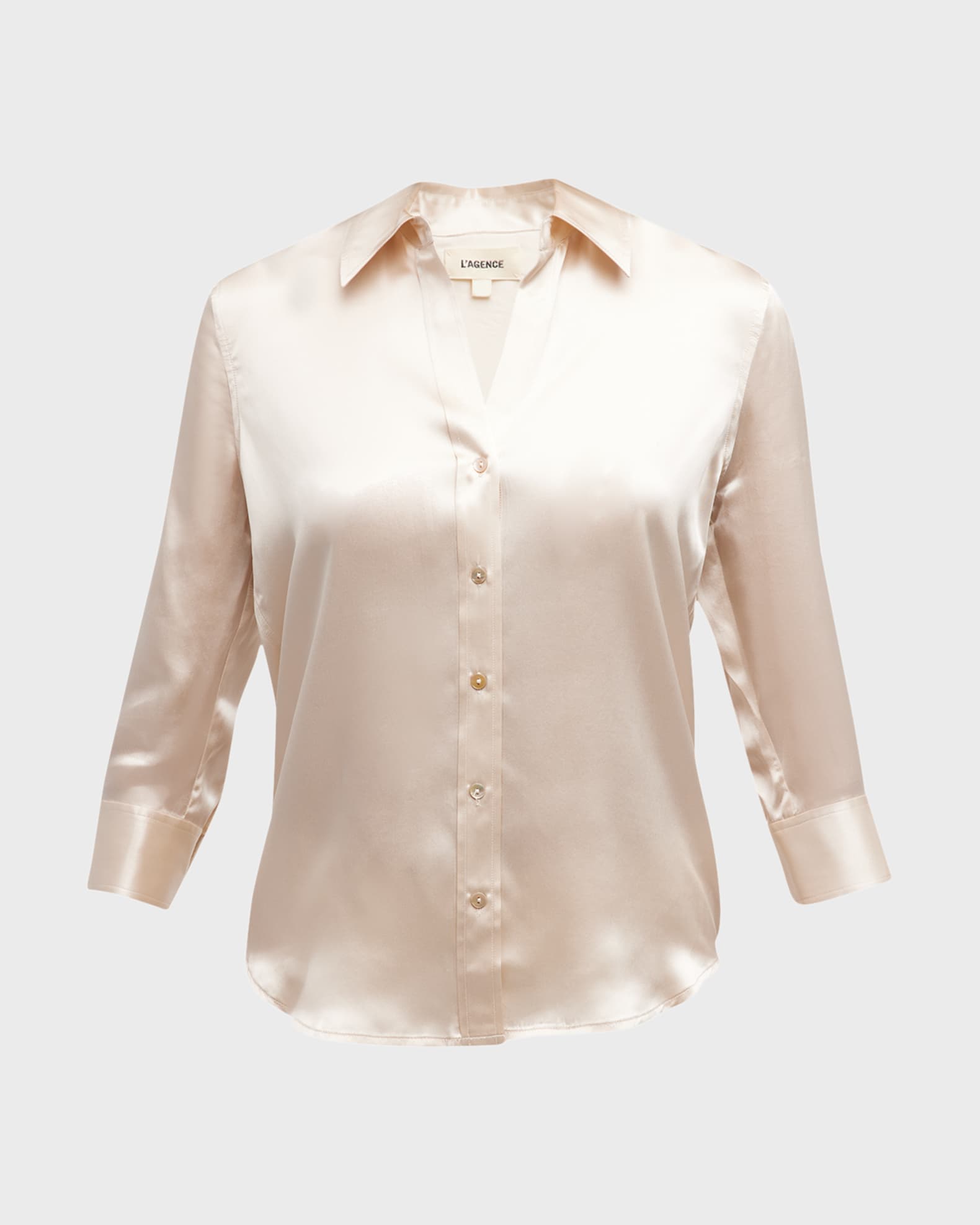L'Agence Dani Silk Satin 3/4-Sleeve Button-Down Blouse | Neiman Marcus