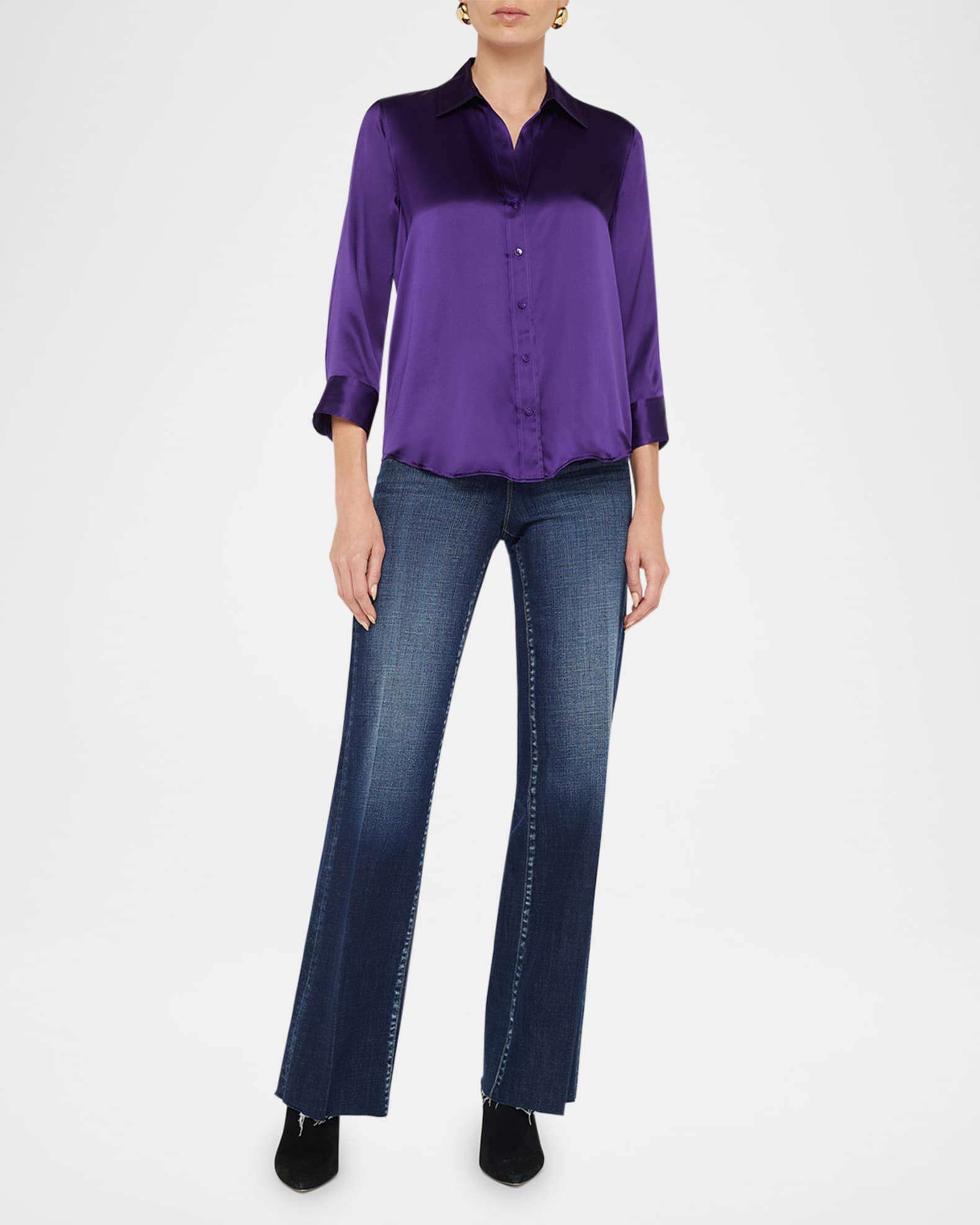 Dani Silk Satin 3/4-Sleeve Button-Down Blouse 1
