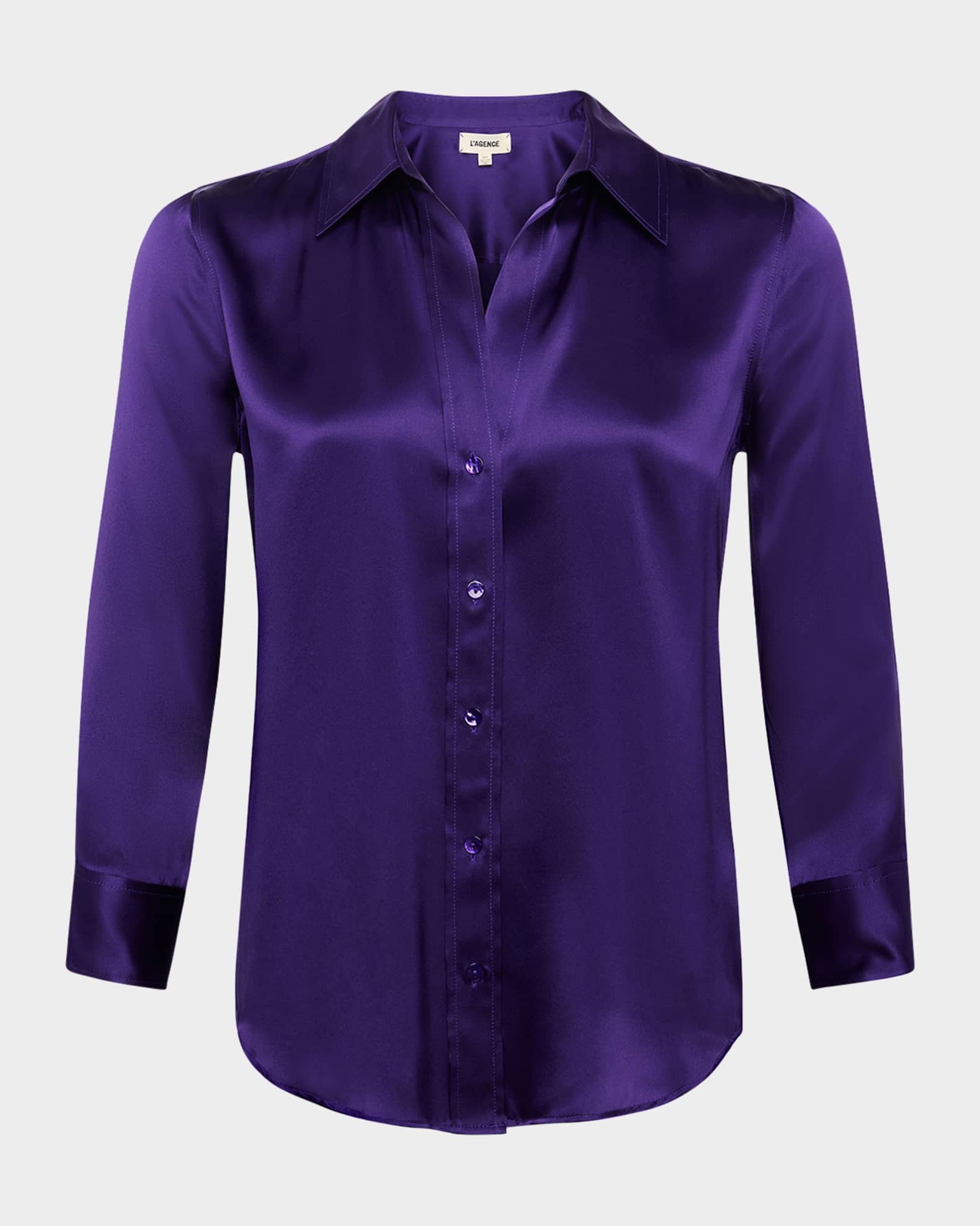 Dani Silk Satin 3/4-Sleeve Button-Down Blouse 0