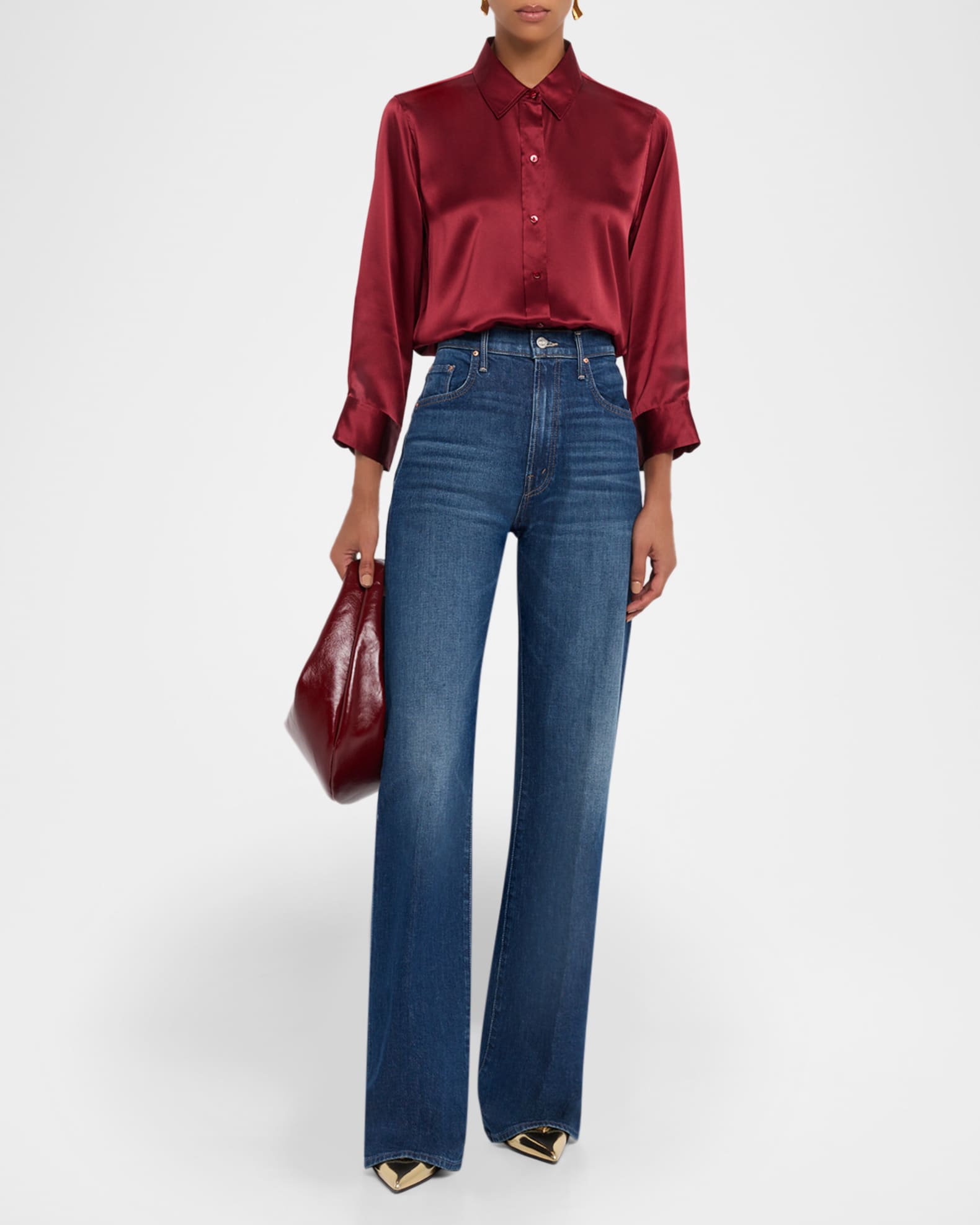 Dani Silk Satin 3/4-Sleeve Button-Down Blouse 1