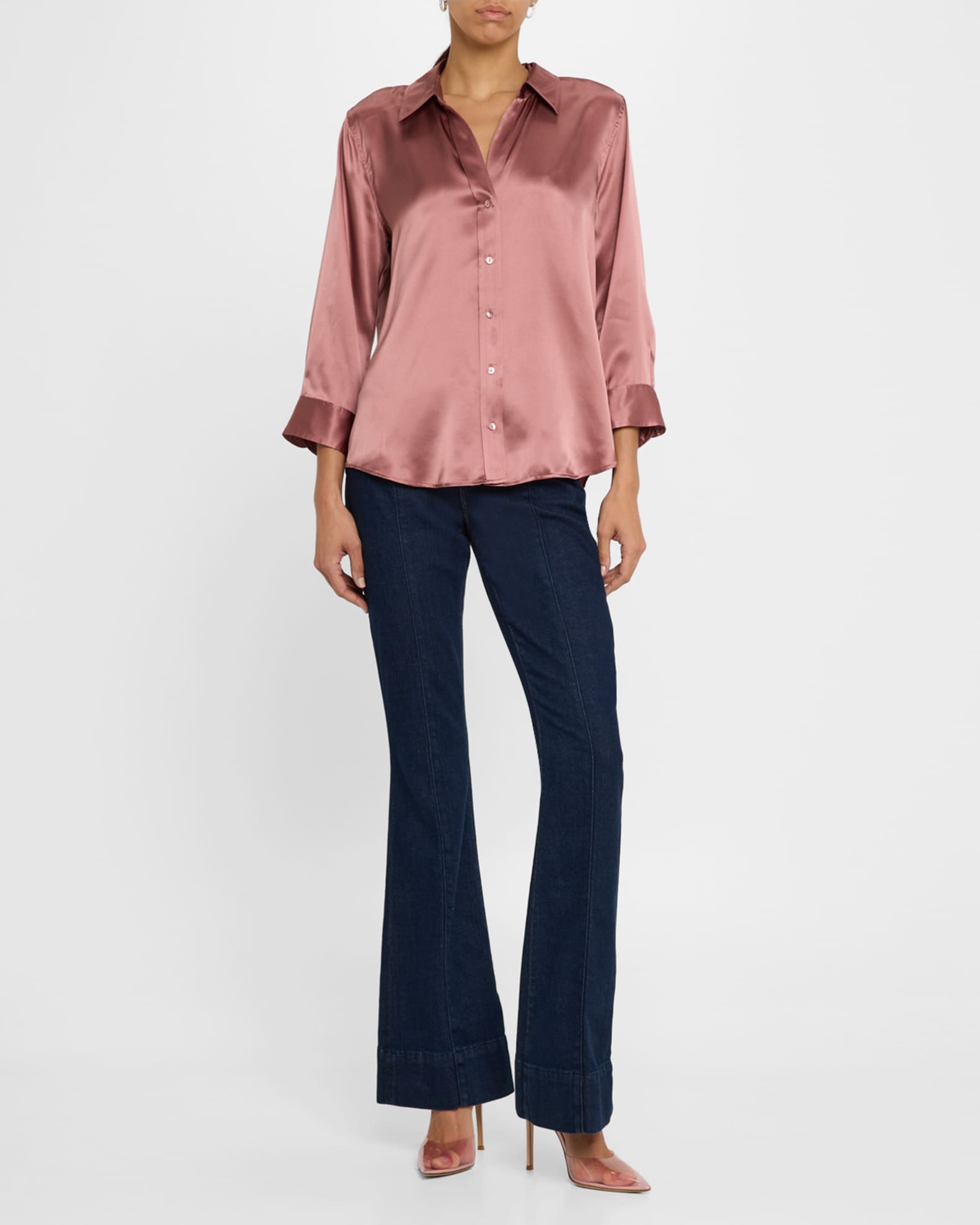 Dani Silk Satin 3/4-Sleeve Button-Down Blouse 1