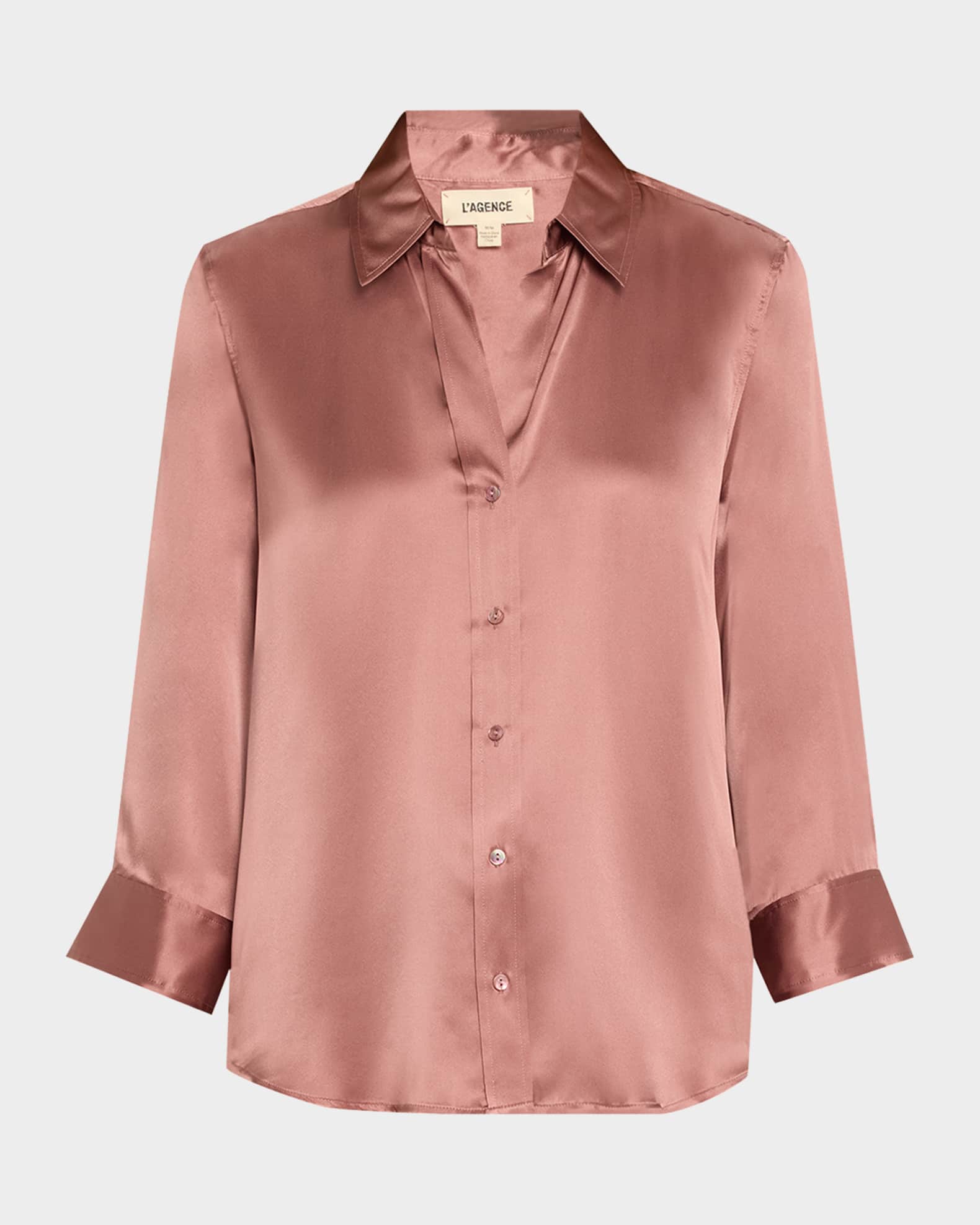 Dani Silk Satin 3/4-Sleeve Button-Down Blouse 0