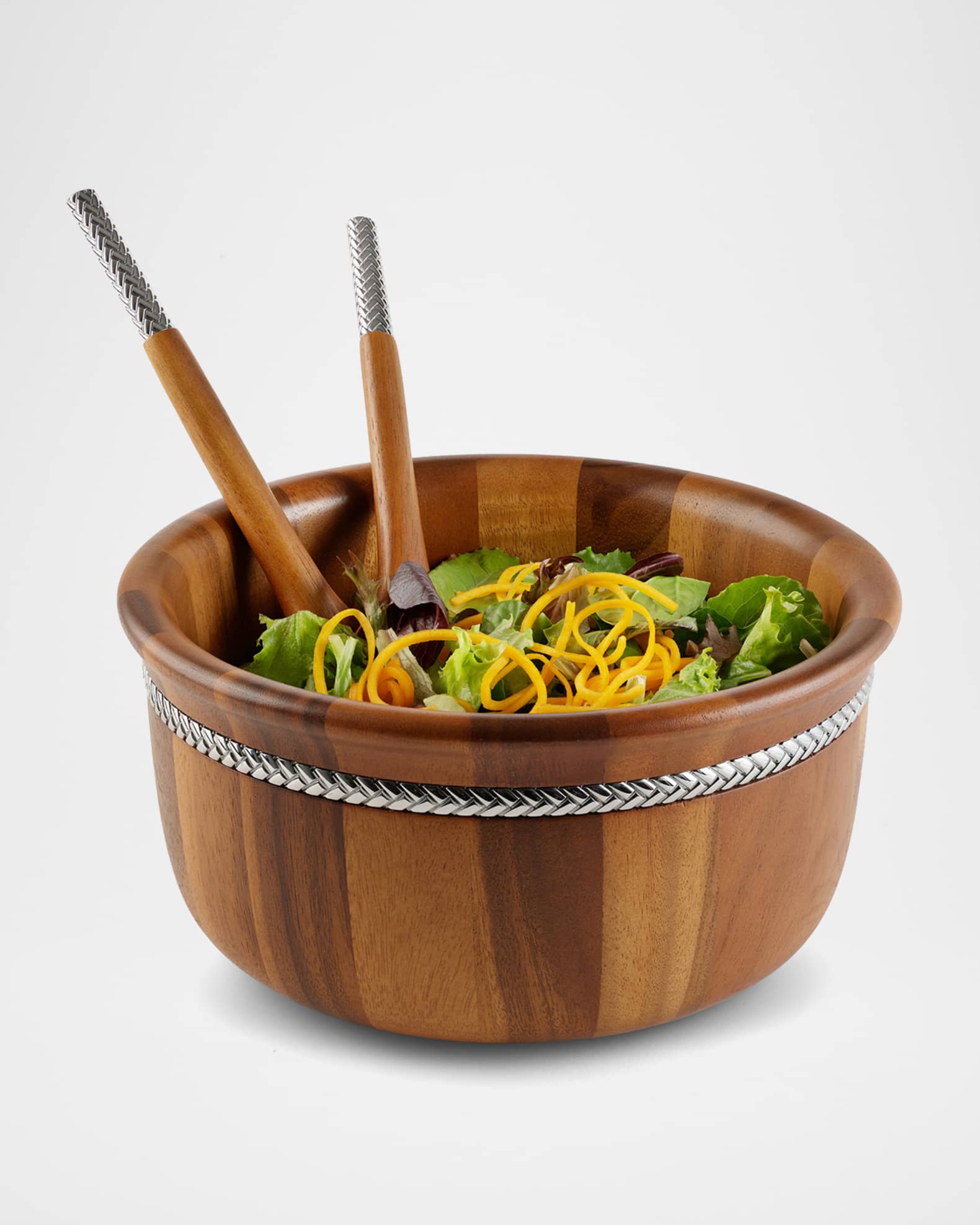 Nambe Round Salad Bowl with Servers Neiman Marcus