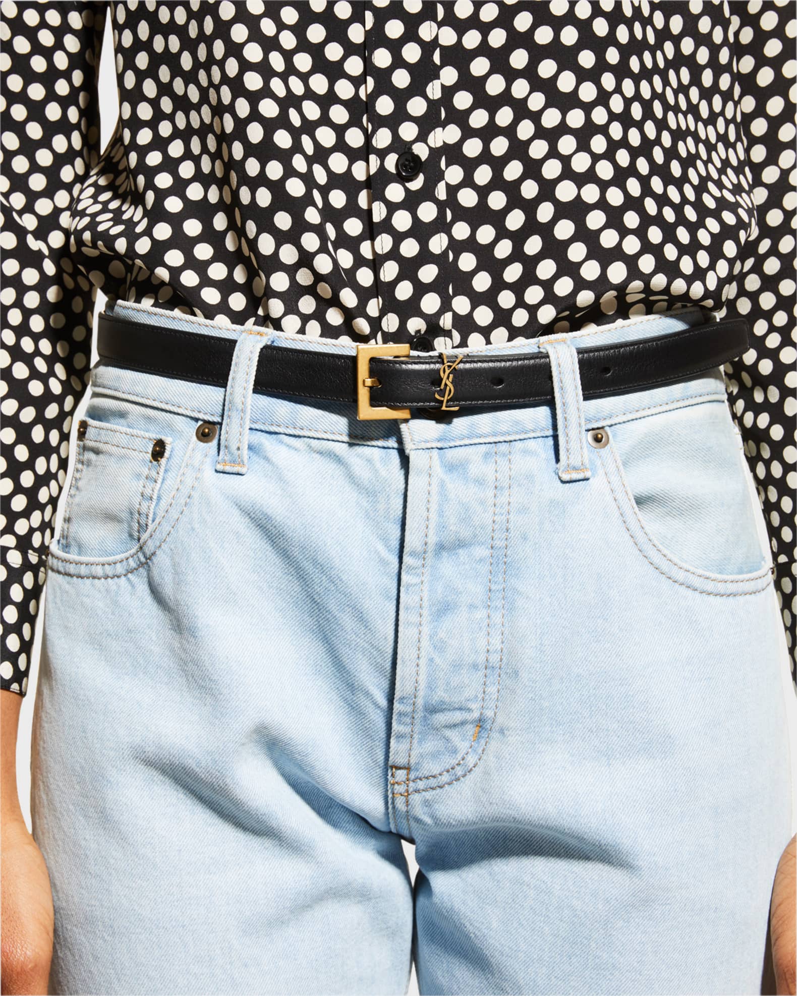 Saint Laurent YSL Monogram Leather Belt Neiman Marcus