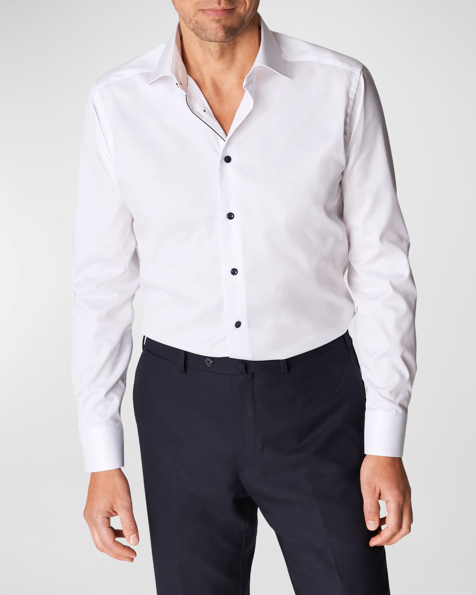 slim fit dress slacks Eton Slim Fit Mid Blue Fine Stripe Signature Twill Shirt – Newman's Menswear