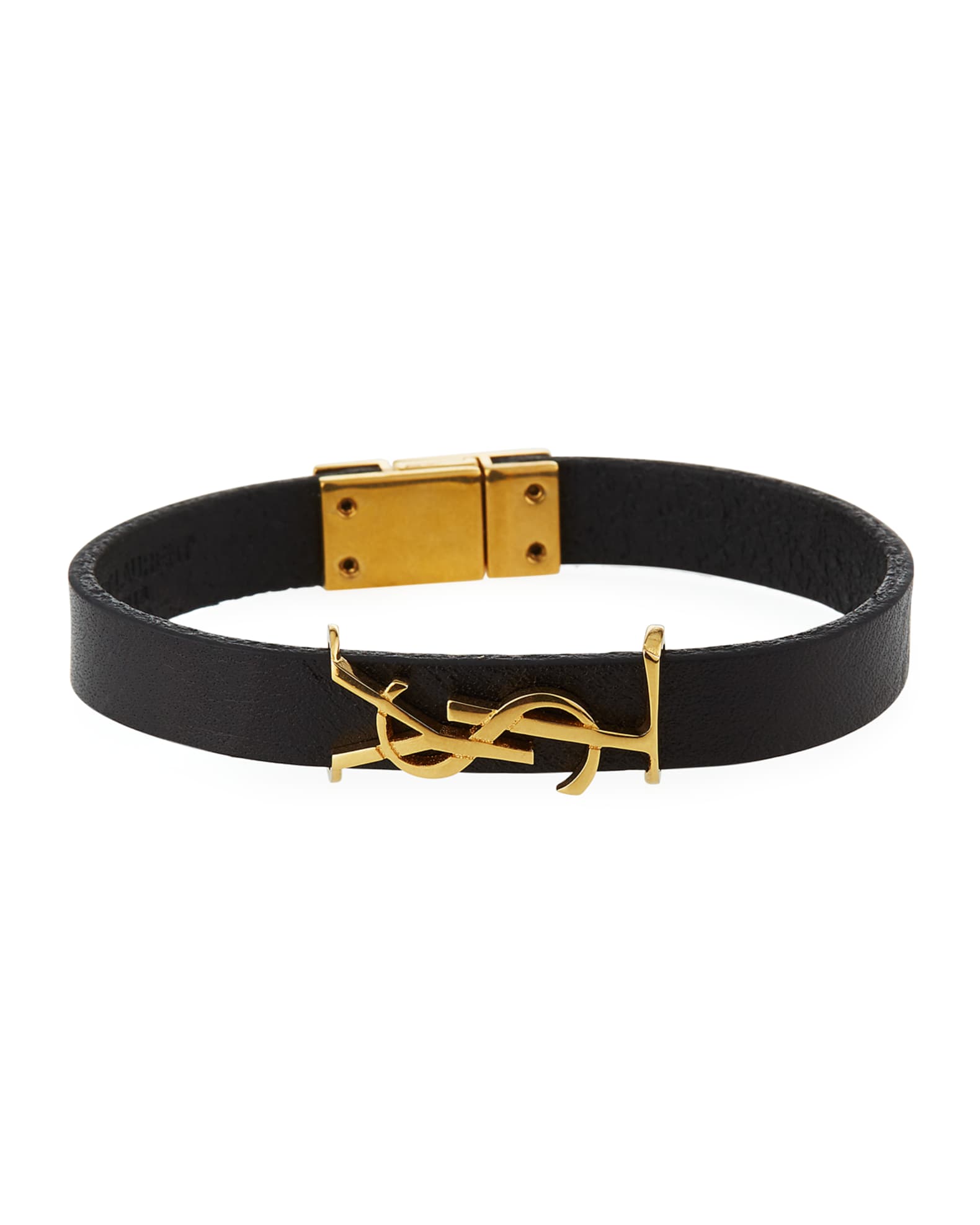 Saint Laurent Leather YSL Monogram Bracelet, Black/Gold