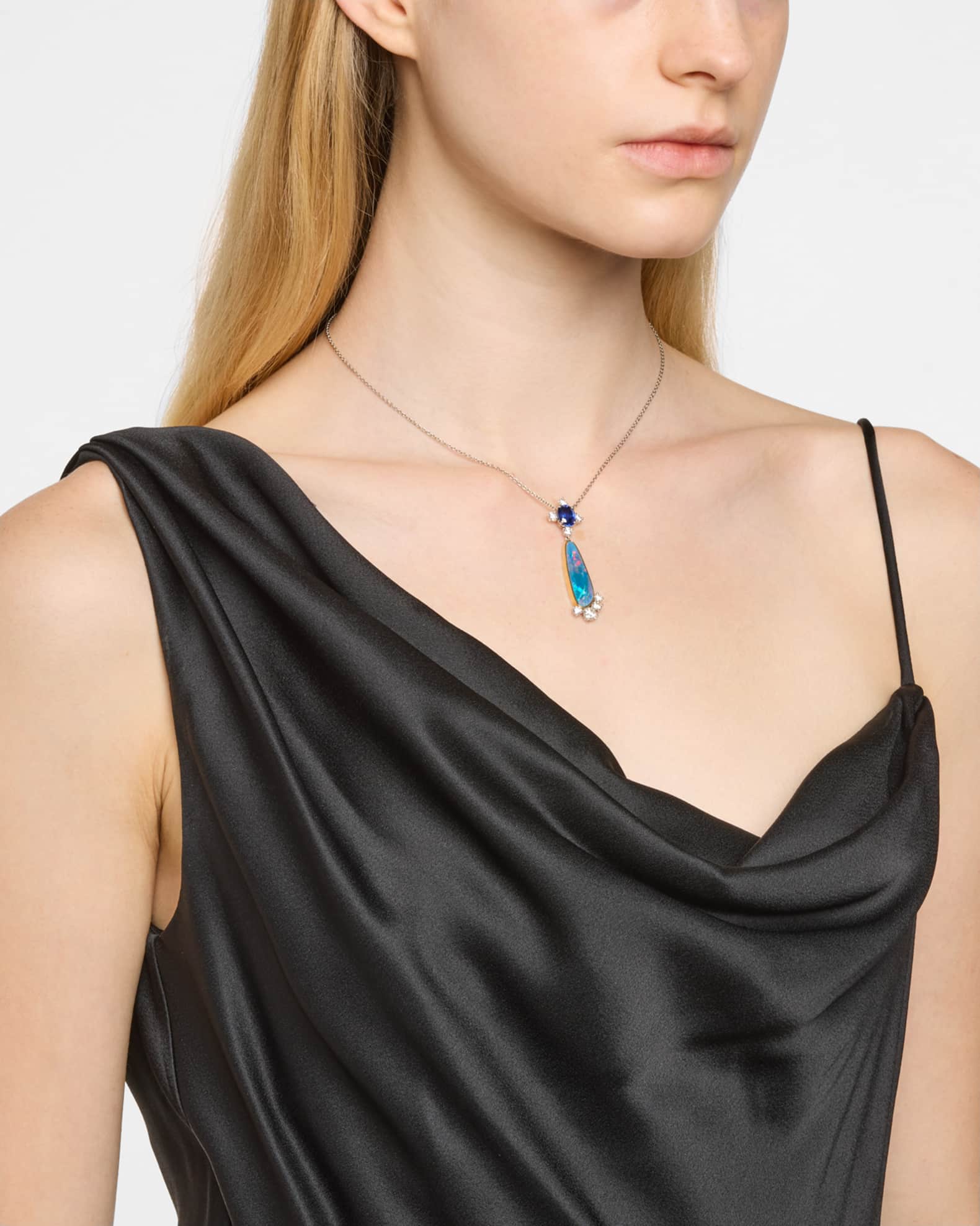 Platinum 18K Yellow Gold Diamond, Sapphire and Opal Pendant 1