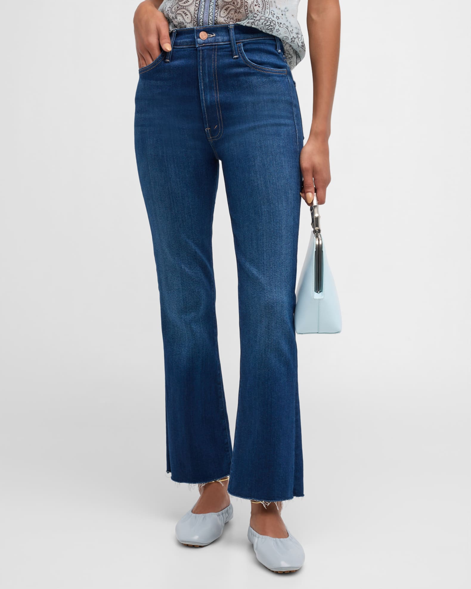 MOTHER The Hustler High Waist Fray Hem Ankle Bootcut Jeans - Closet  Choreography