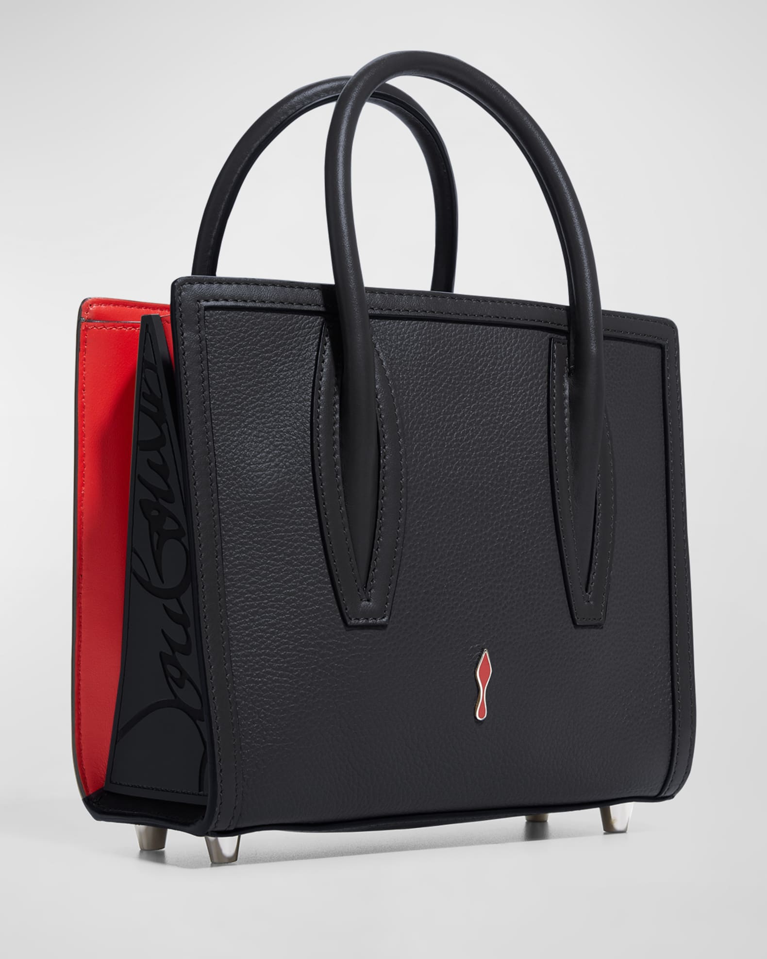 Paloma - Top handle bag - Size M - Grained calf leather and spikes  Loubinthesky - Black - Christian Louboutin United States