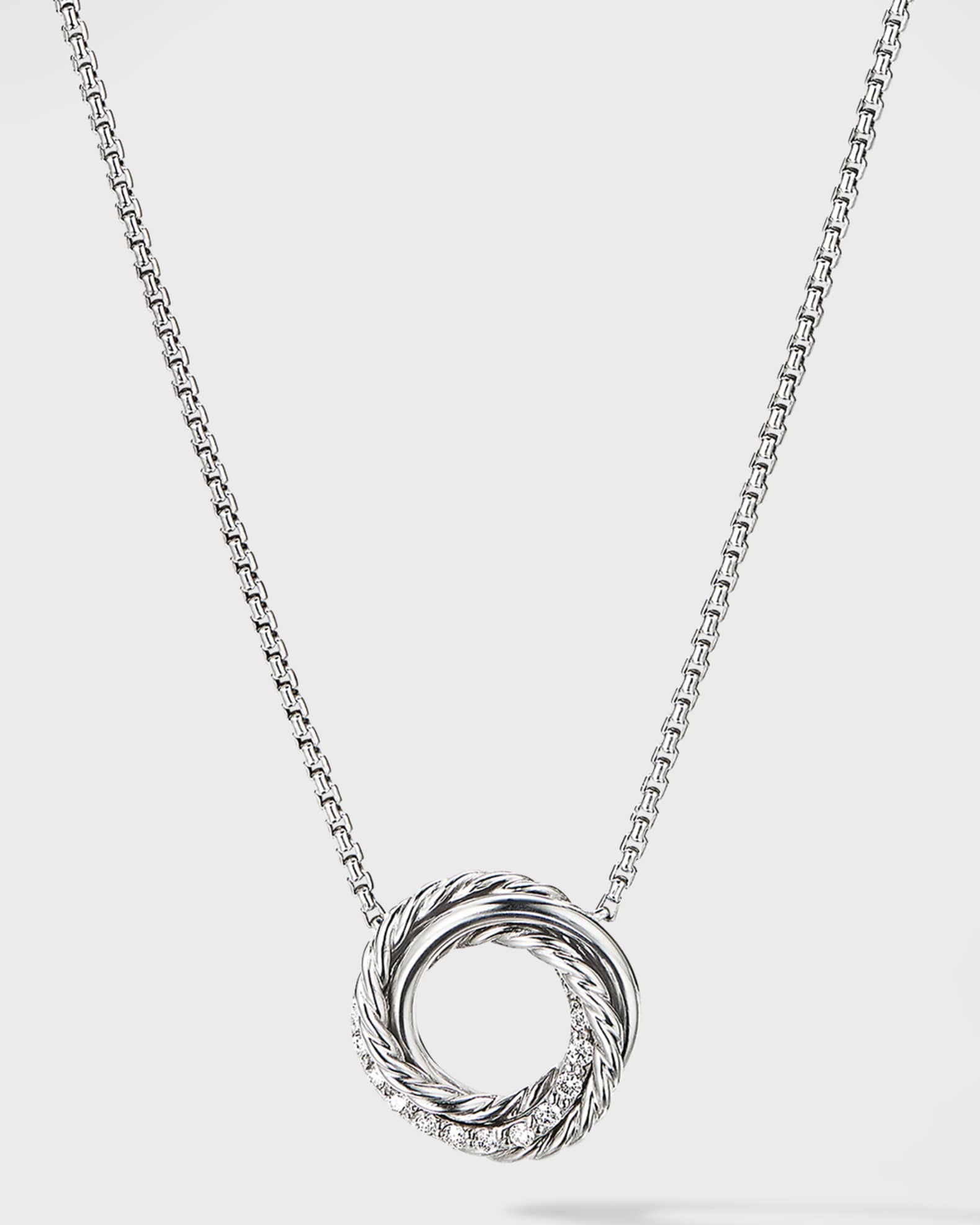 Crossover Mini Pendant Necklace with Diamonds in Silver, 15mm, 16-17"L 0
