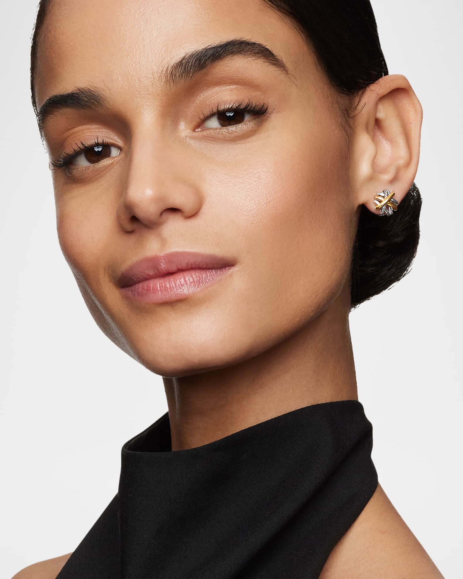 Crossover Stud Earrings in Silver with 18K Gold, 11mm 1