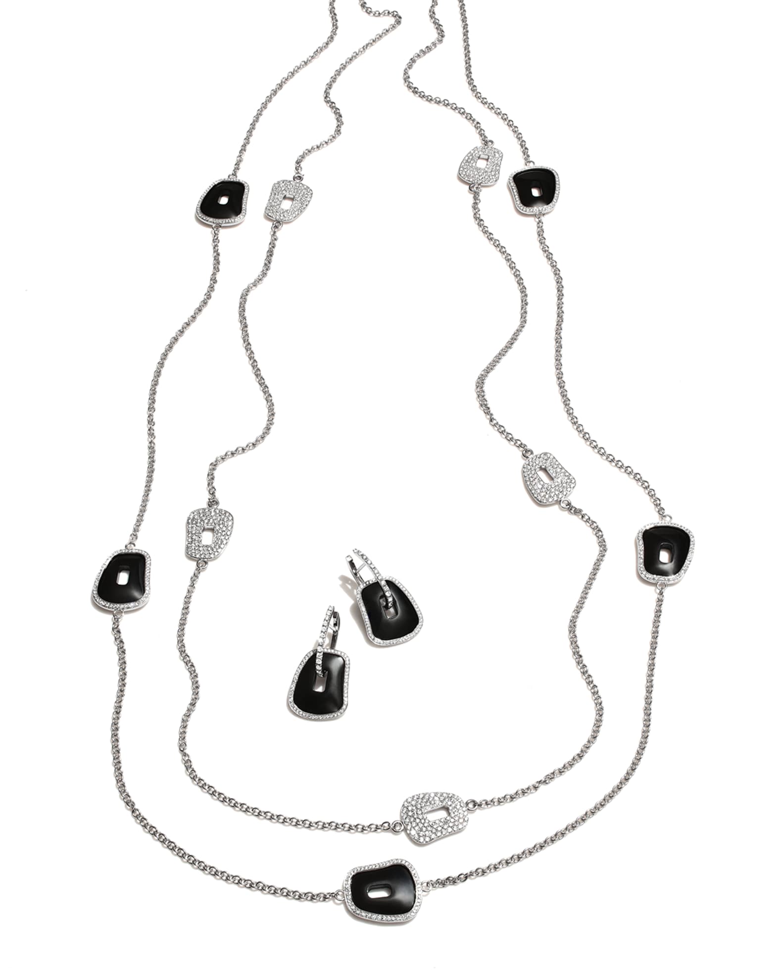 18k White Gold Diamond/Black Onyx Puzzle Earrings 1