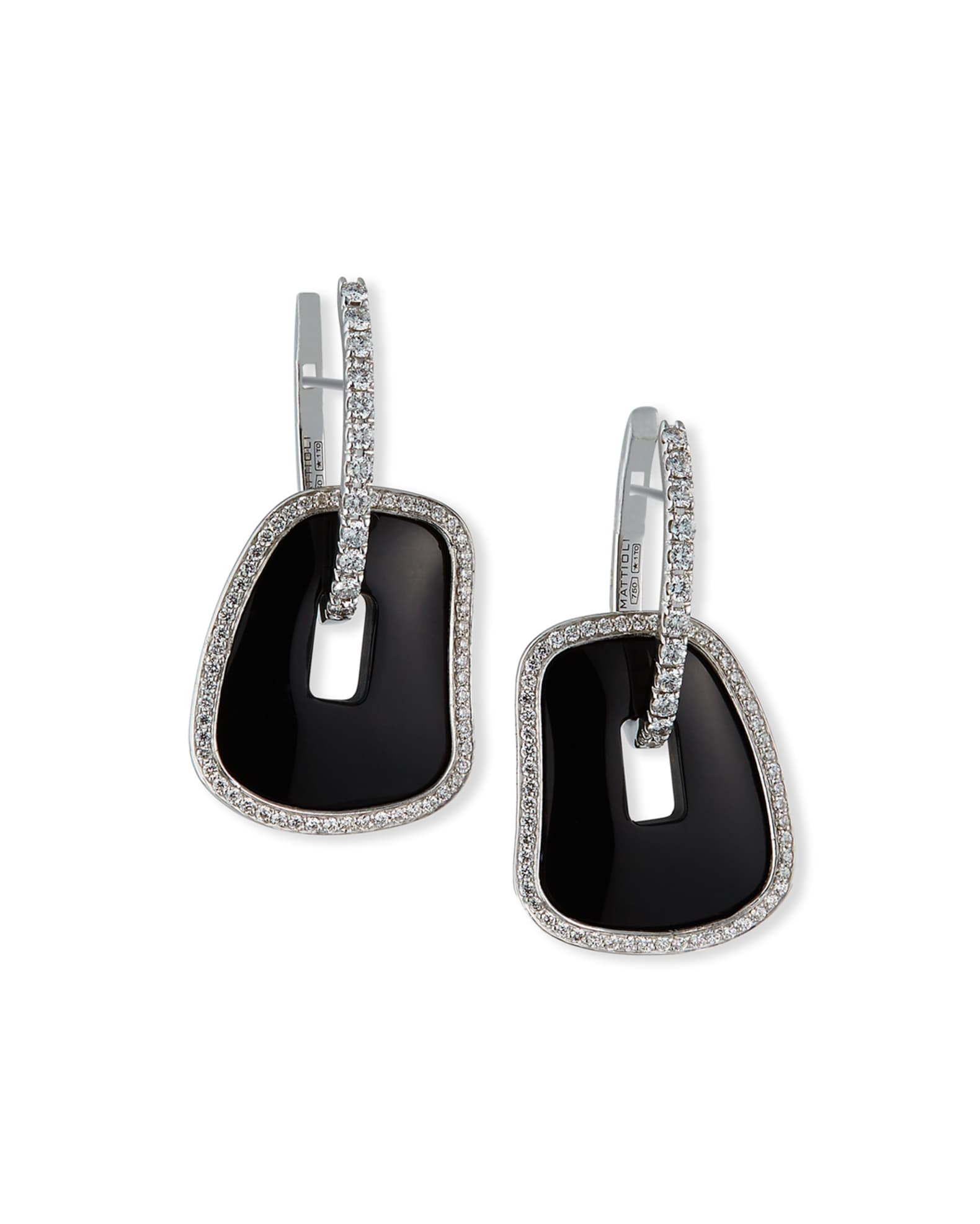 18k White Gold Diamond/Black Onyx Puzzle Earrings 0