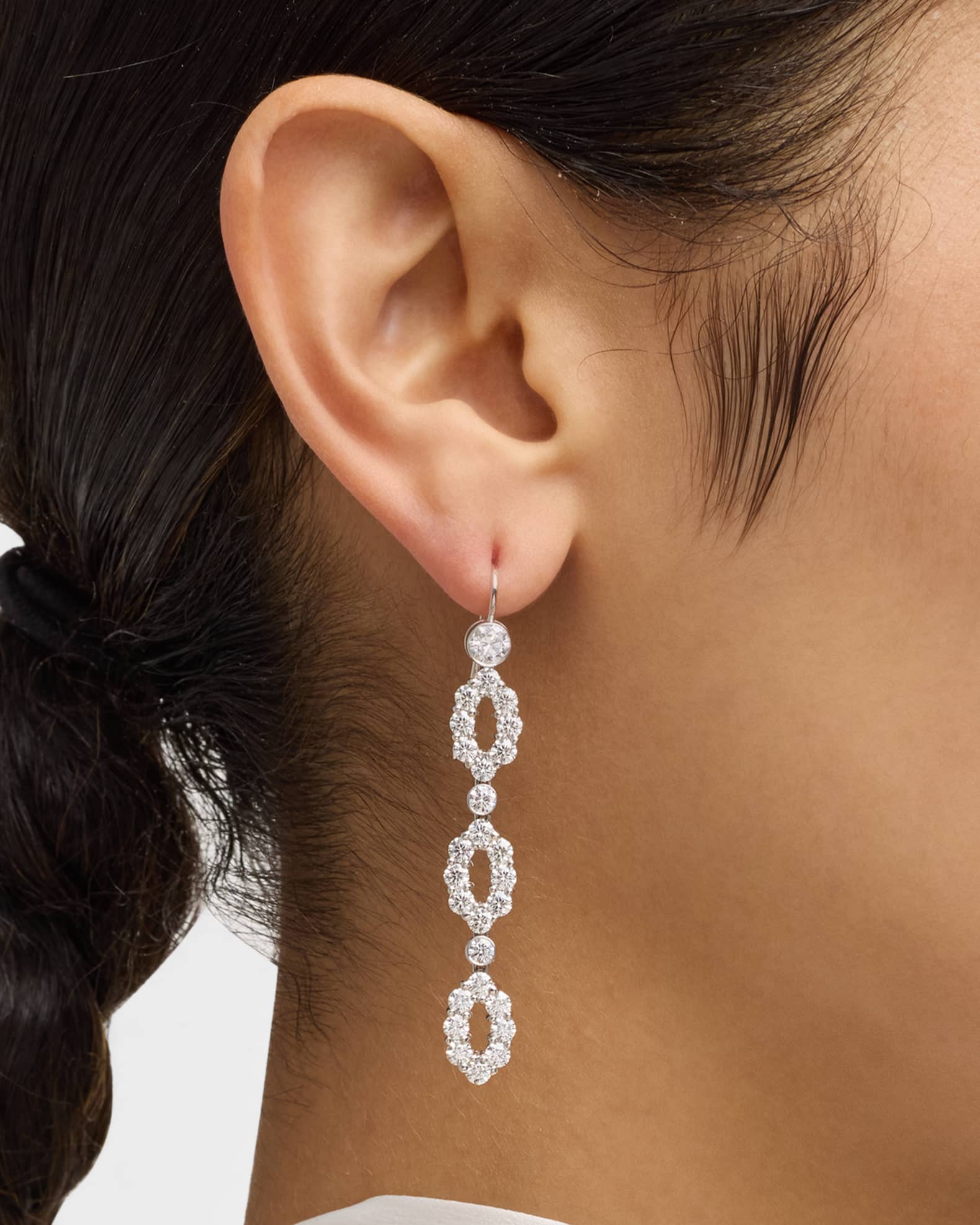 Estate Platinum 3-Oval Diamond Drop Earrings 1