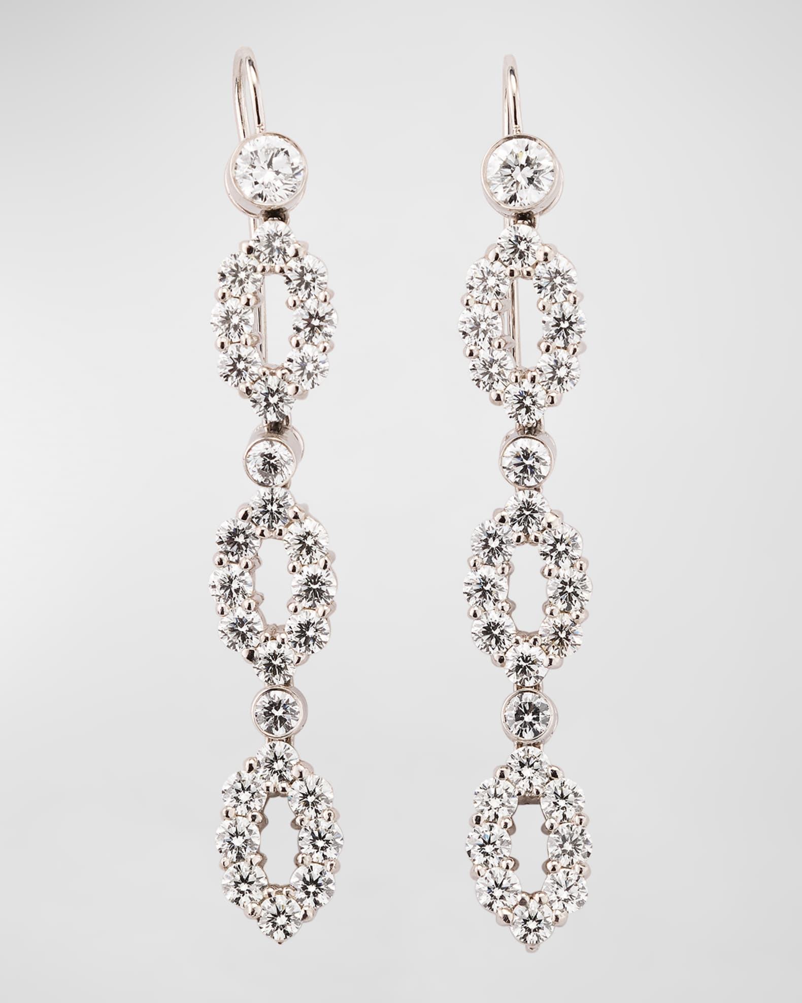 Estate Platinum 3-Oval Diamond Drop Earrings 0