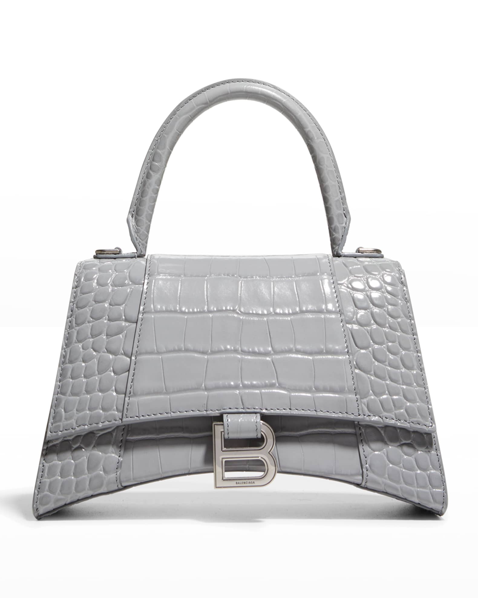 Balenciaga Hourglass Small Shiny Croc-Embossed Top-Handle Bag | Neiman ...
