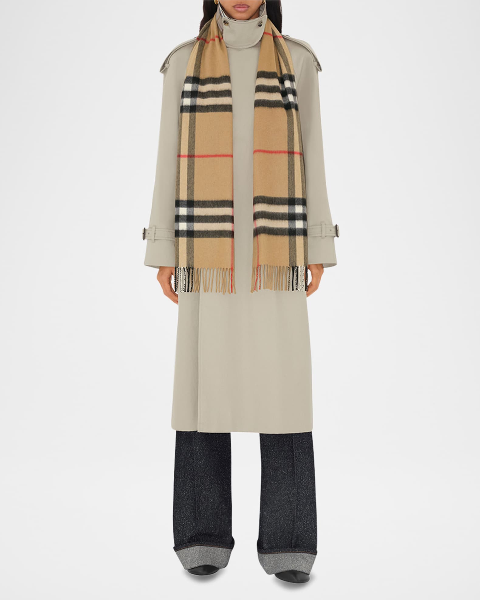 Burberry Two-Tone Checked Cashmere Scarf - Brown