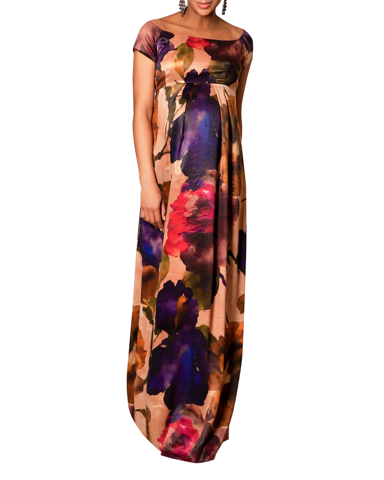 Tiffany Rose Maternity Aria Watercolor Cap Sleeve Gown Neiman Marcus