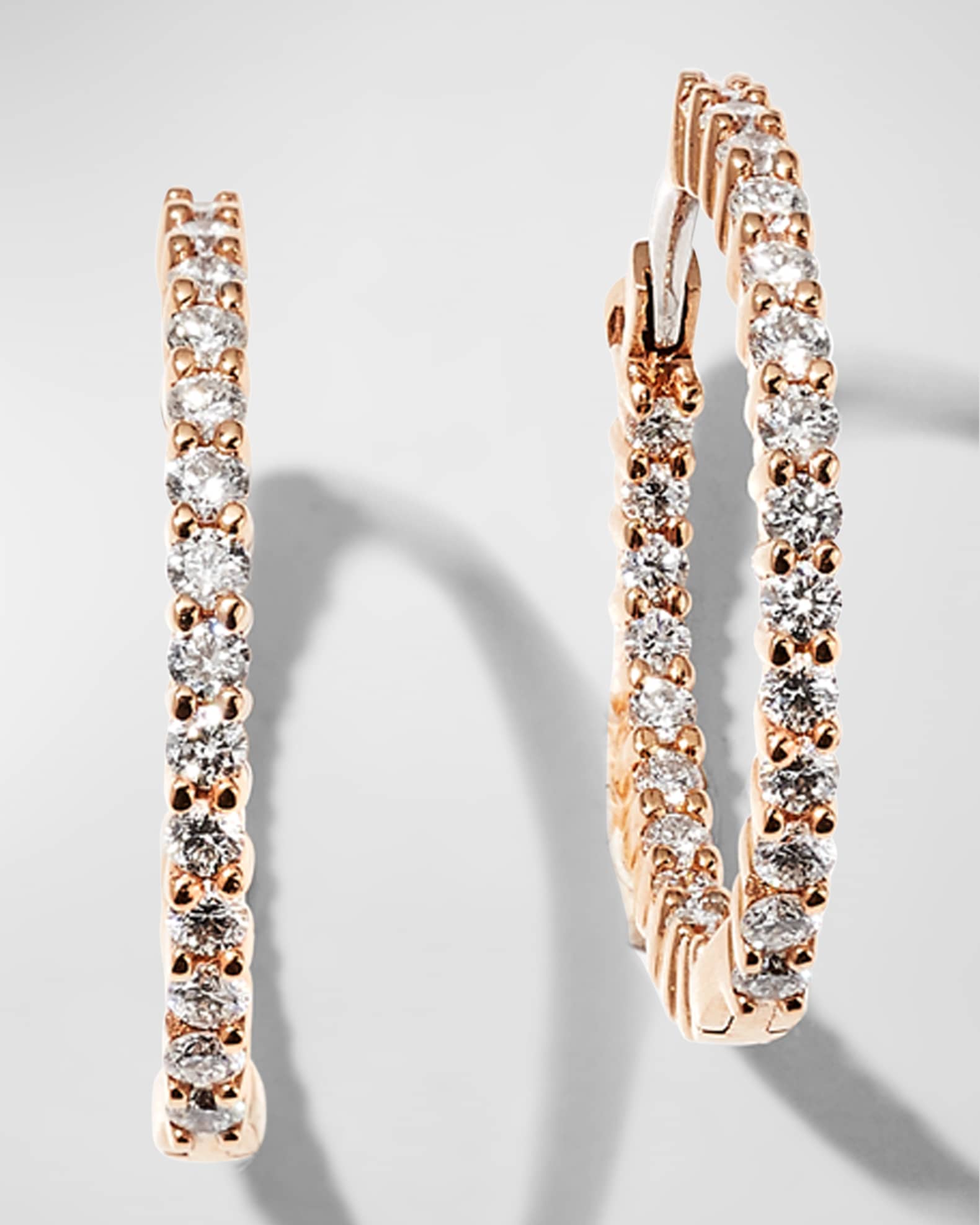 Roberto Coin 22mm Rose Gold Diamond Hoop Earrings, 1ct | Neiman Marcus