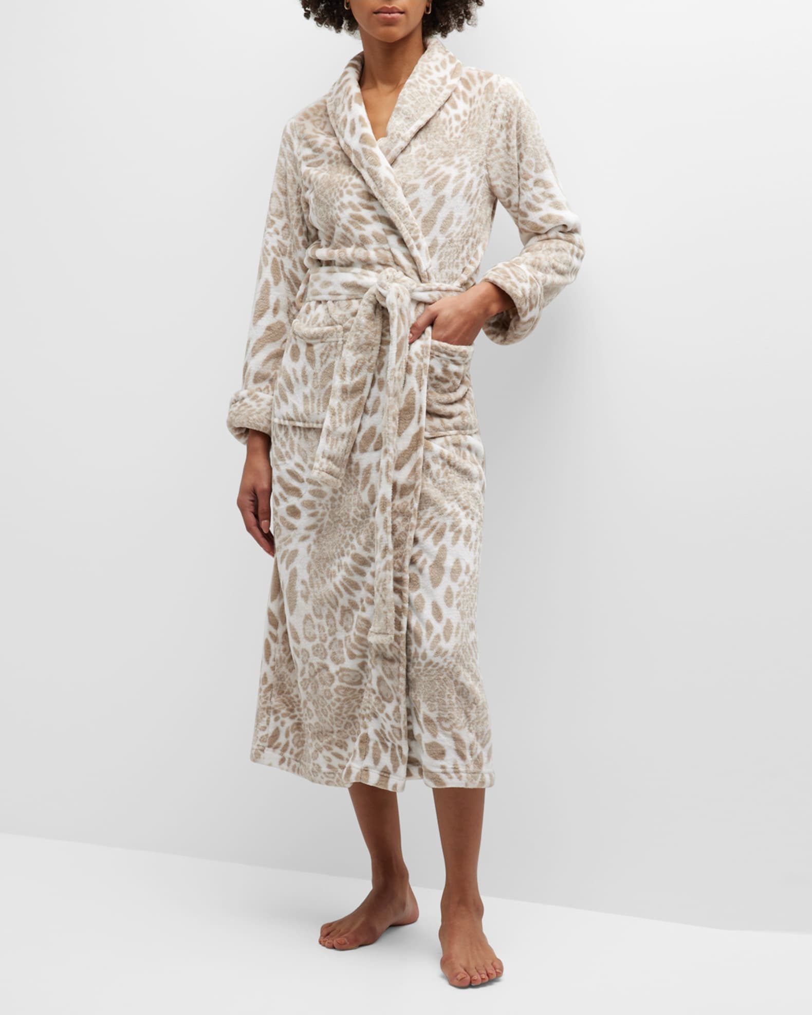 Natori Leopard-Print Faux Fur Long Robe